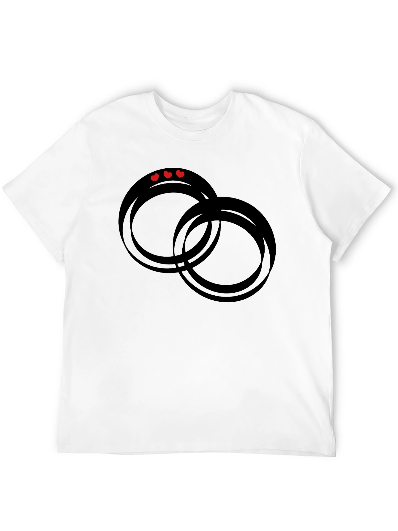 Camiseta Negra con Diseño de Anillos y Corazones