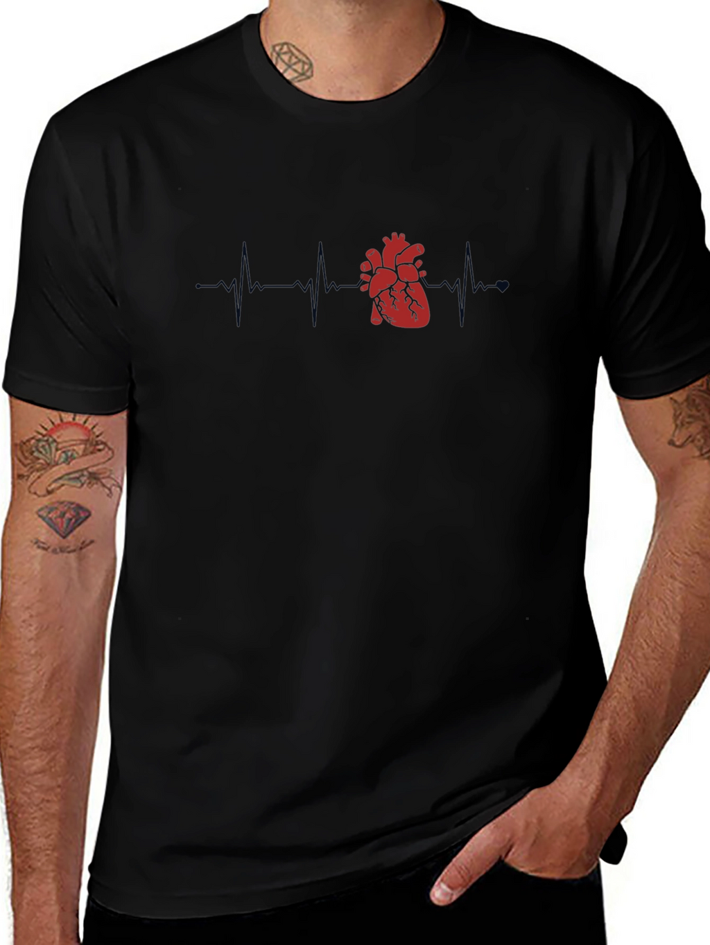Camiseta Hombre Negra - Latido Corazón
