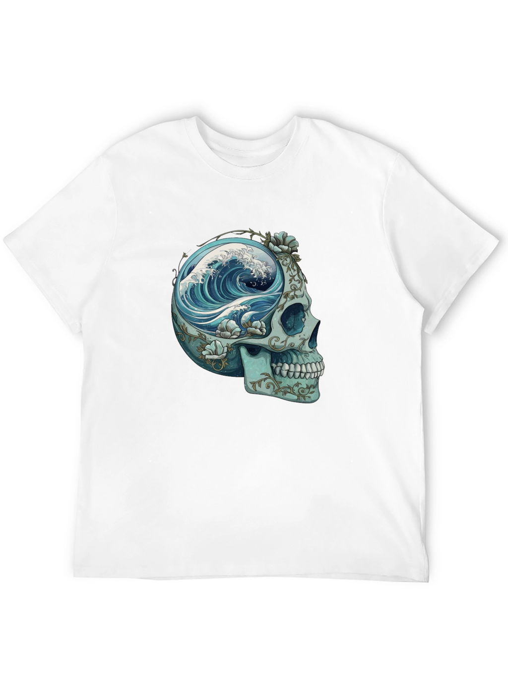 Camiseta Negra con Calavera y Ola Marina