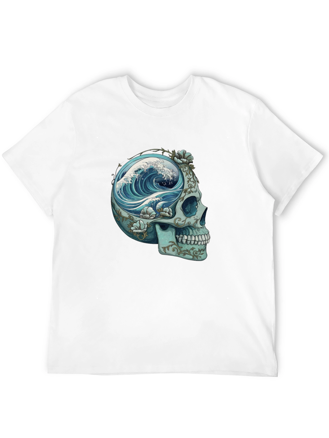 Camiseta Negra con Calavera y Ola Marina