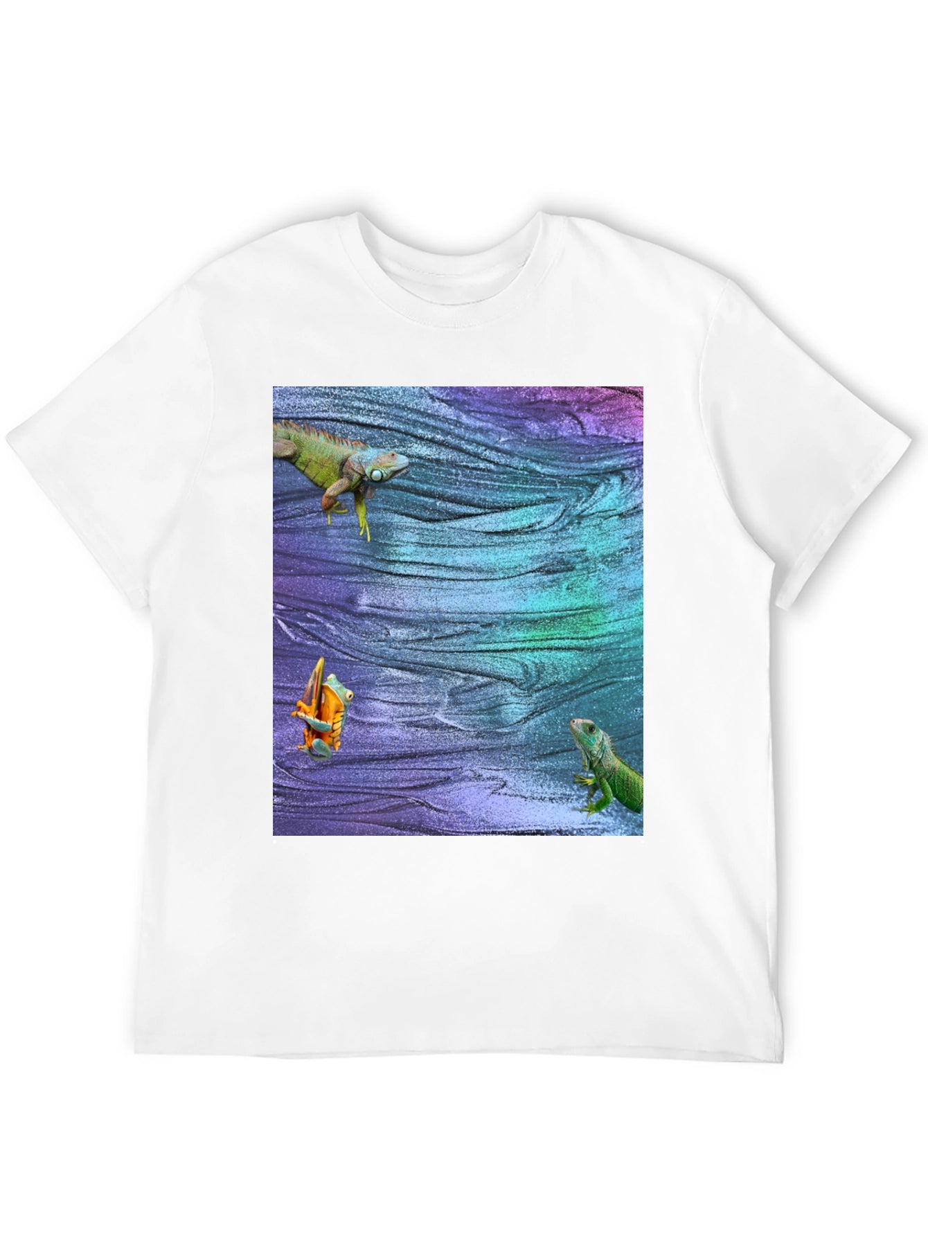 Camiseta Estampada con Iguanas y Rana Coloridas