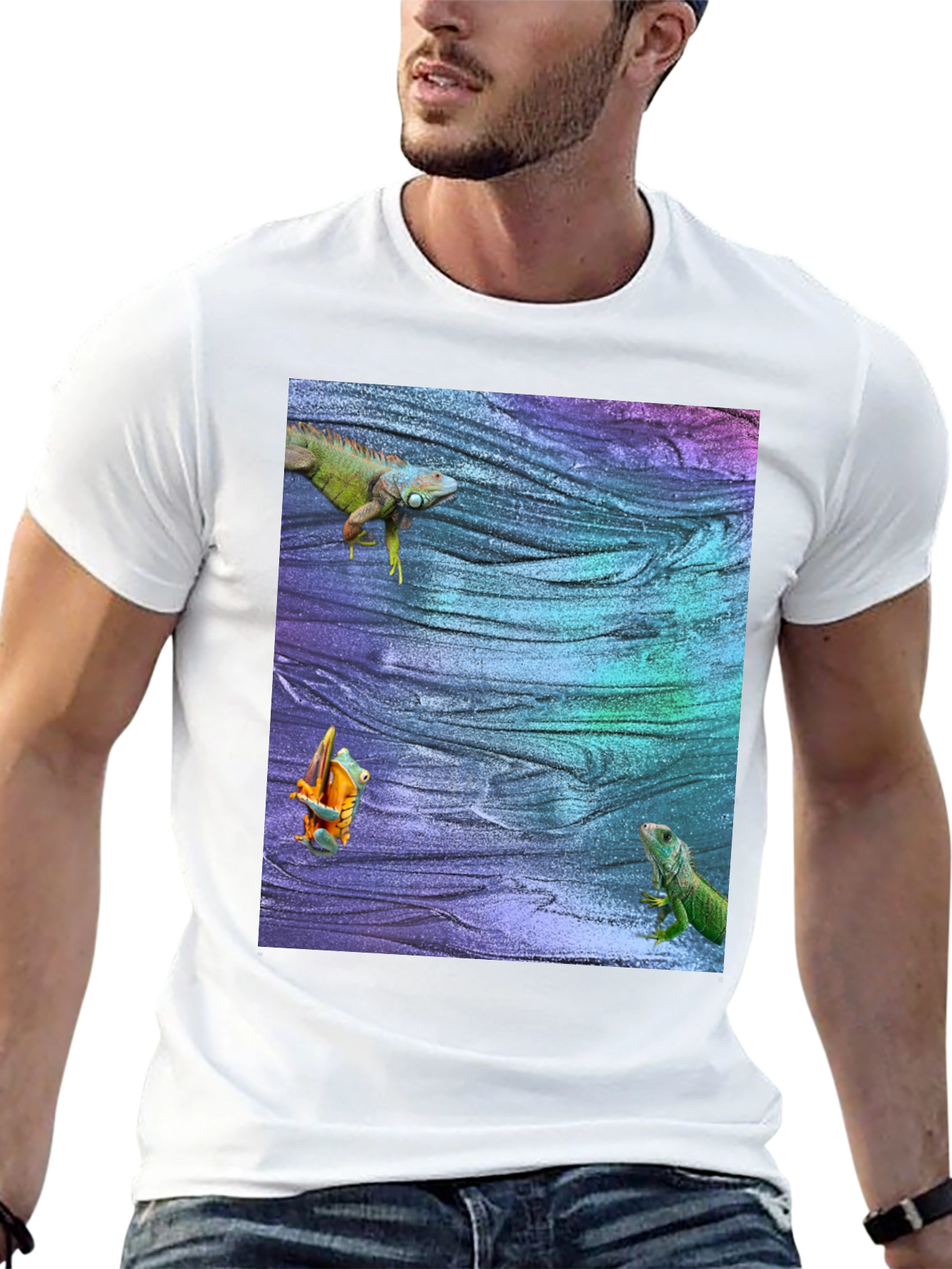 Camiseta Estampada con Iguanas y Rana Coloridas