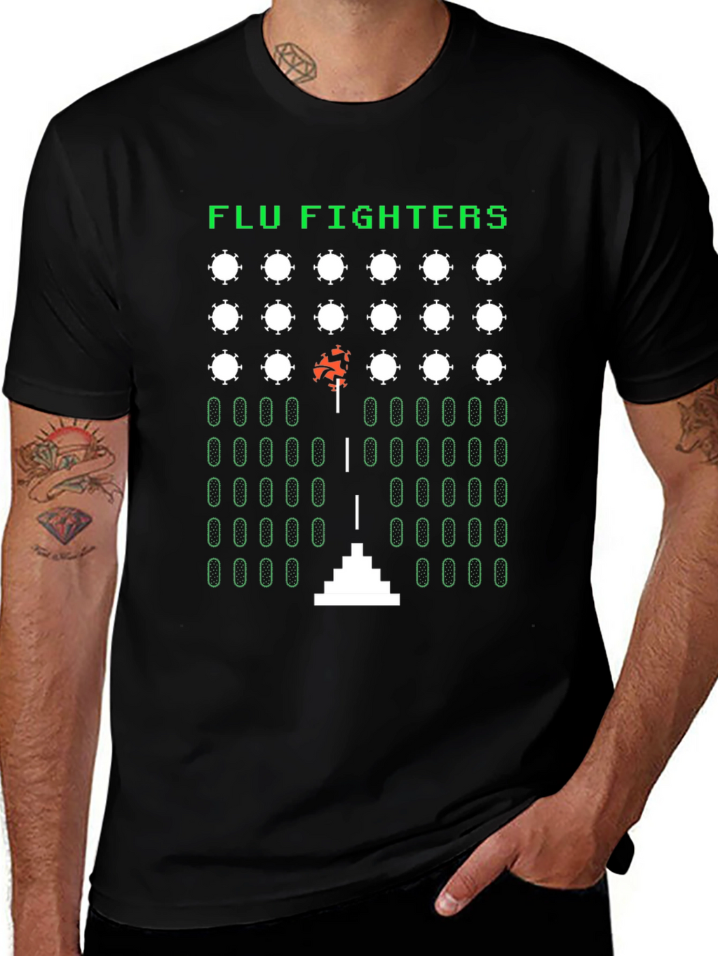 Camiseta Negra Arcade Flu Fighters Retro Unisex