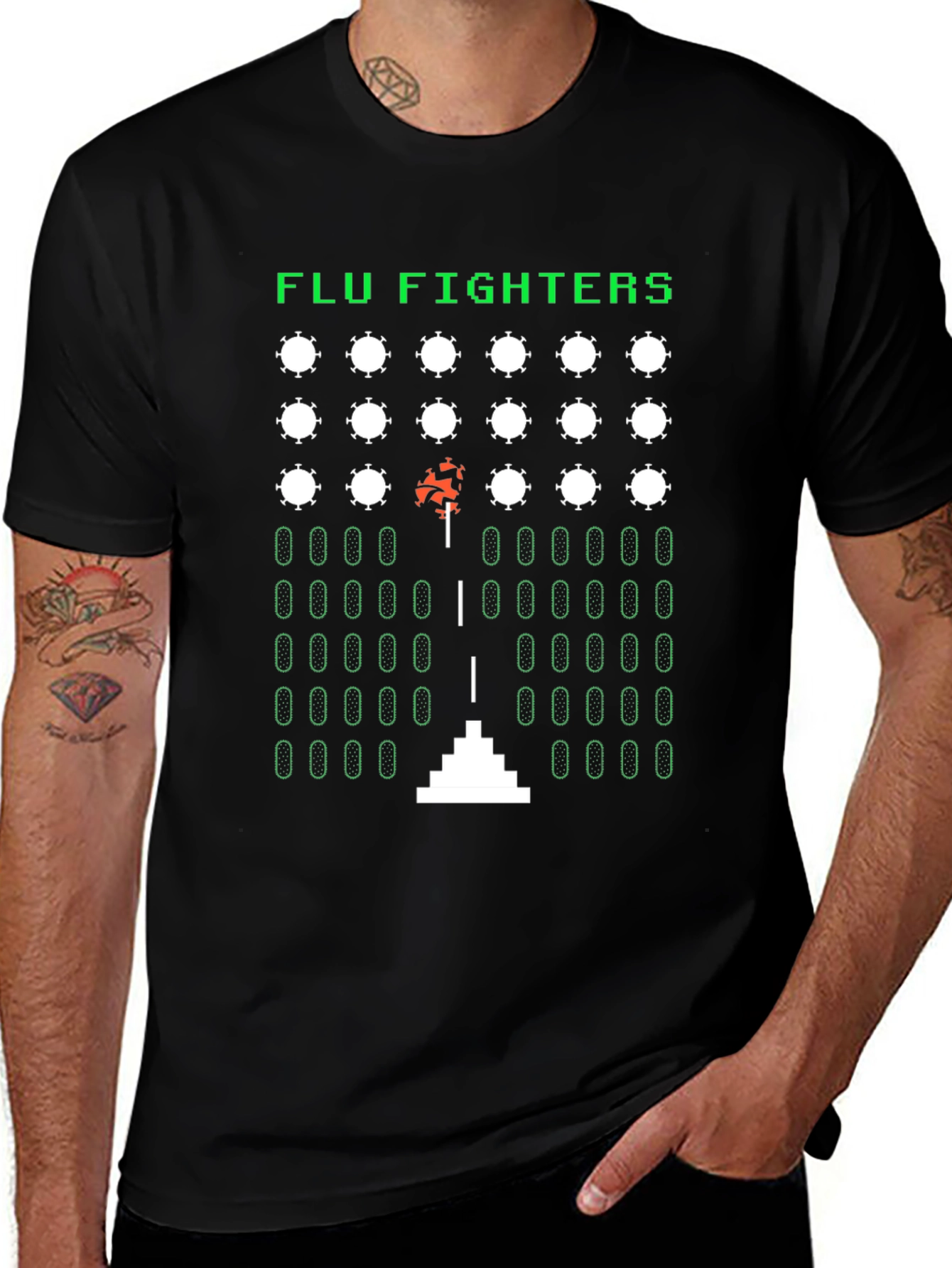 Camiseta Negra Arcade Flu Fighters Retro Unisex