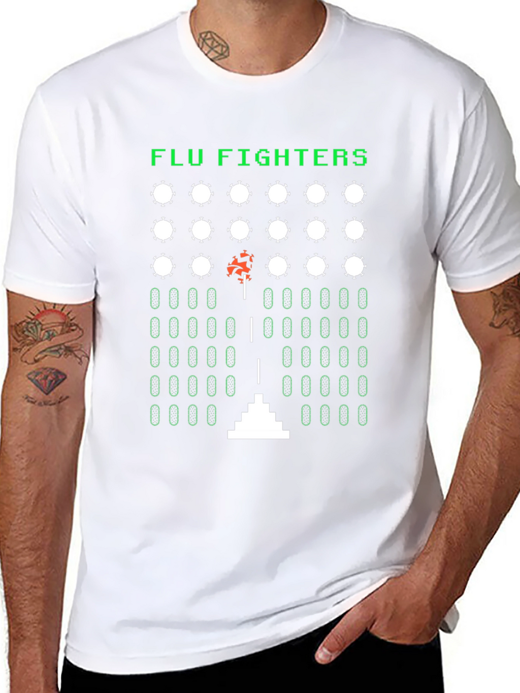 Camiseta Negra Arcade Flu Fighters Retro Unisex