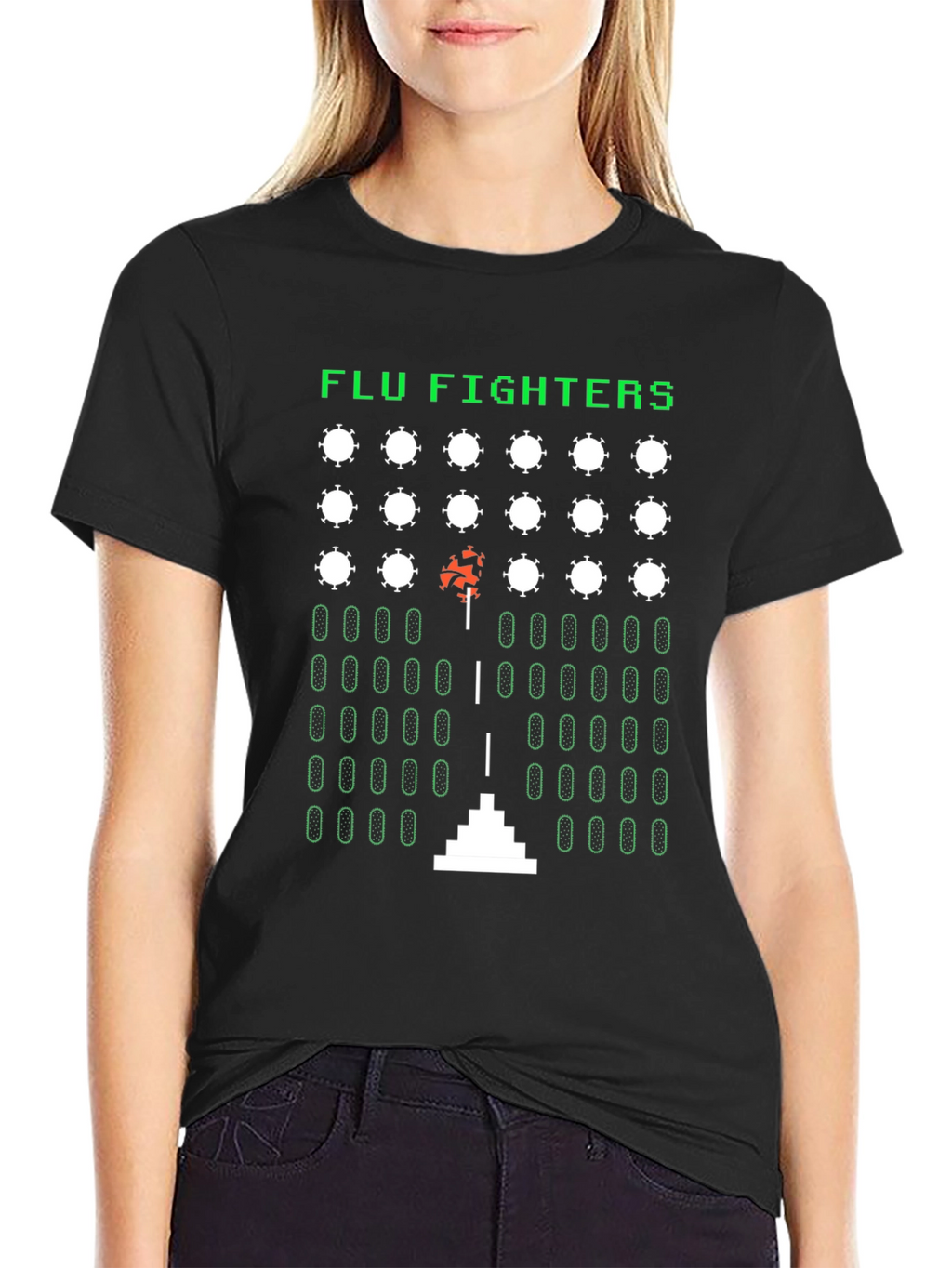 Camiseta Negra Arcade Flu Fighters Retro Unisex