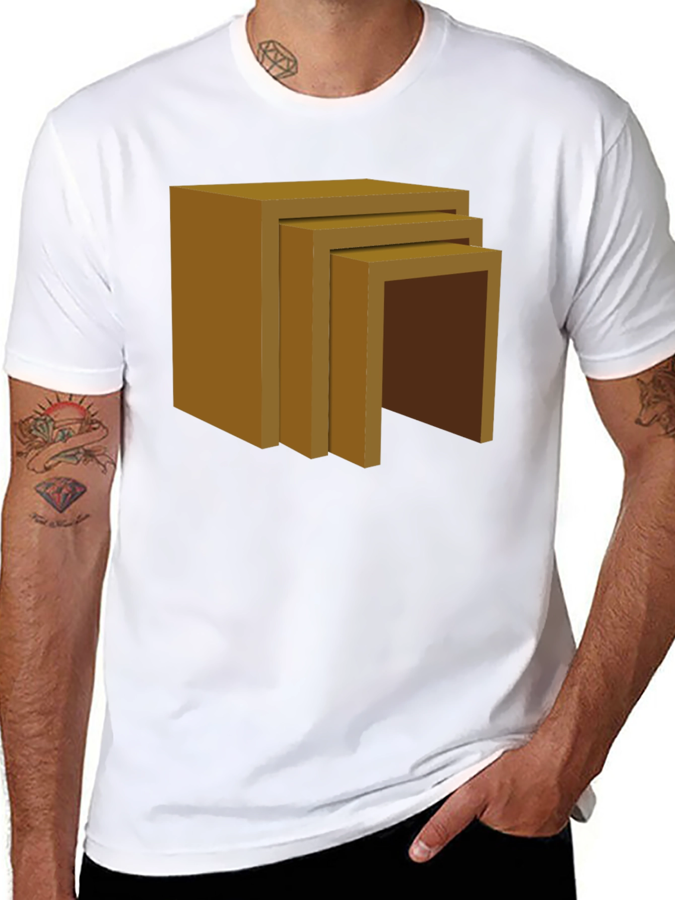 Camiseta Negra con Diseño de Mesas Anidadas