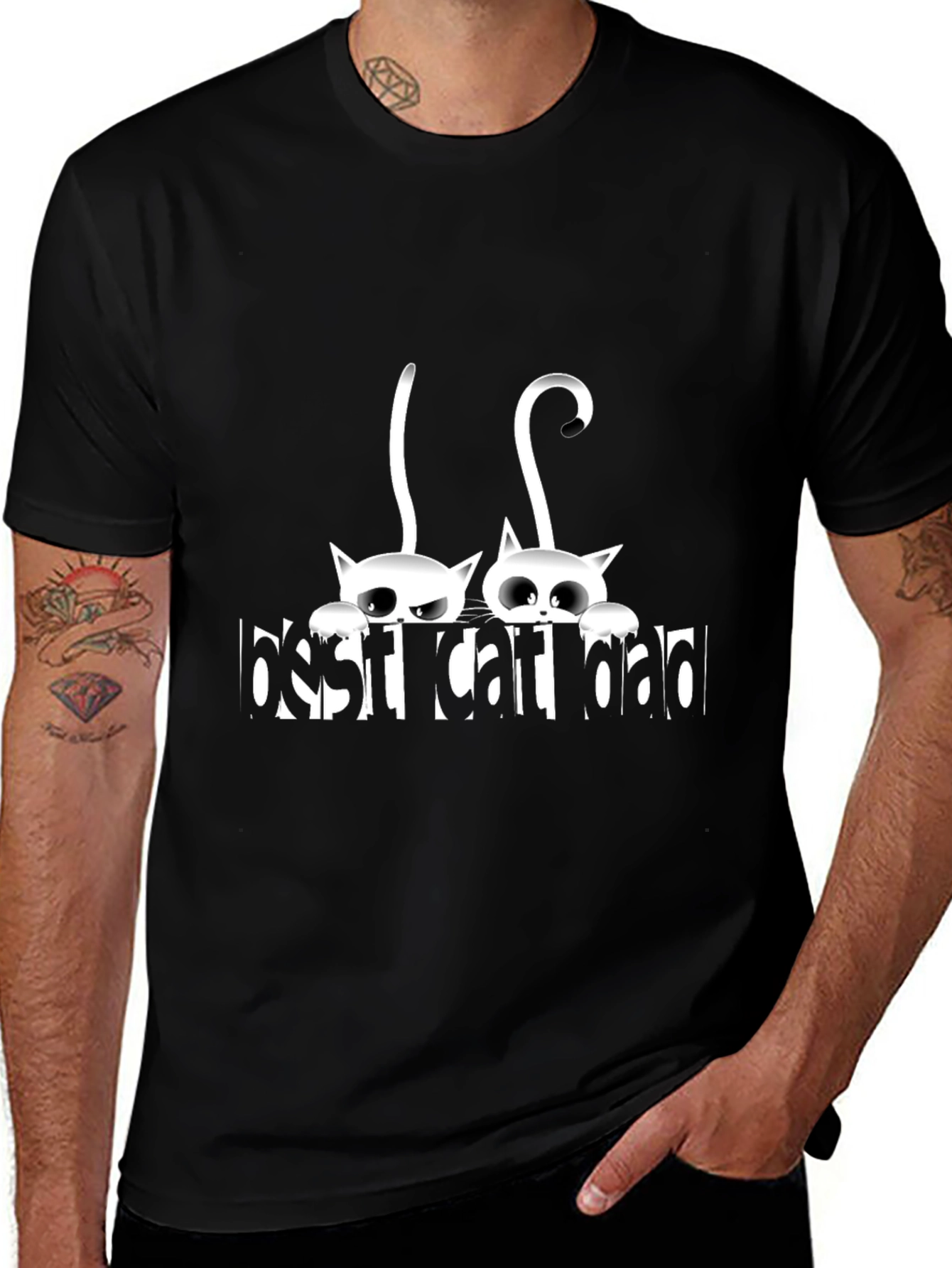 Camiseta Negra Best Cat Dad con Diseño de Gatos