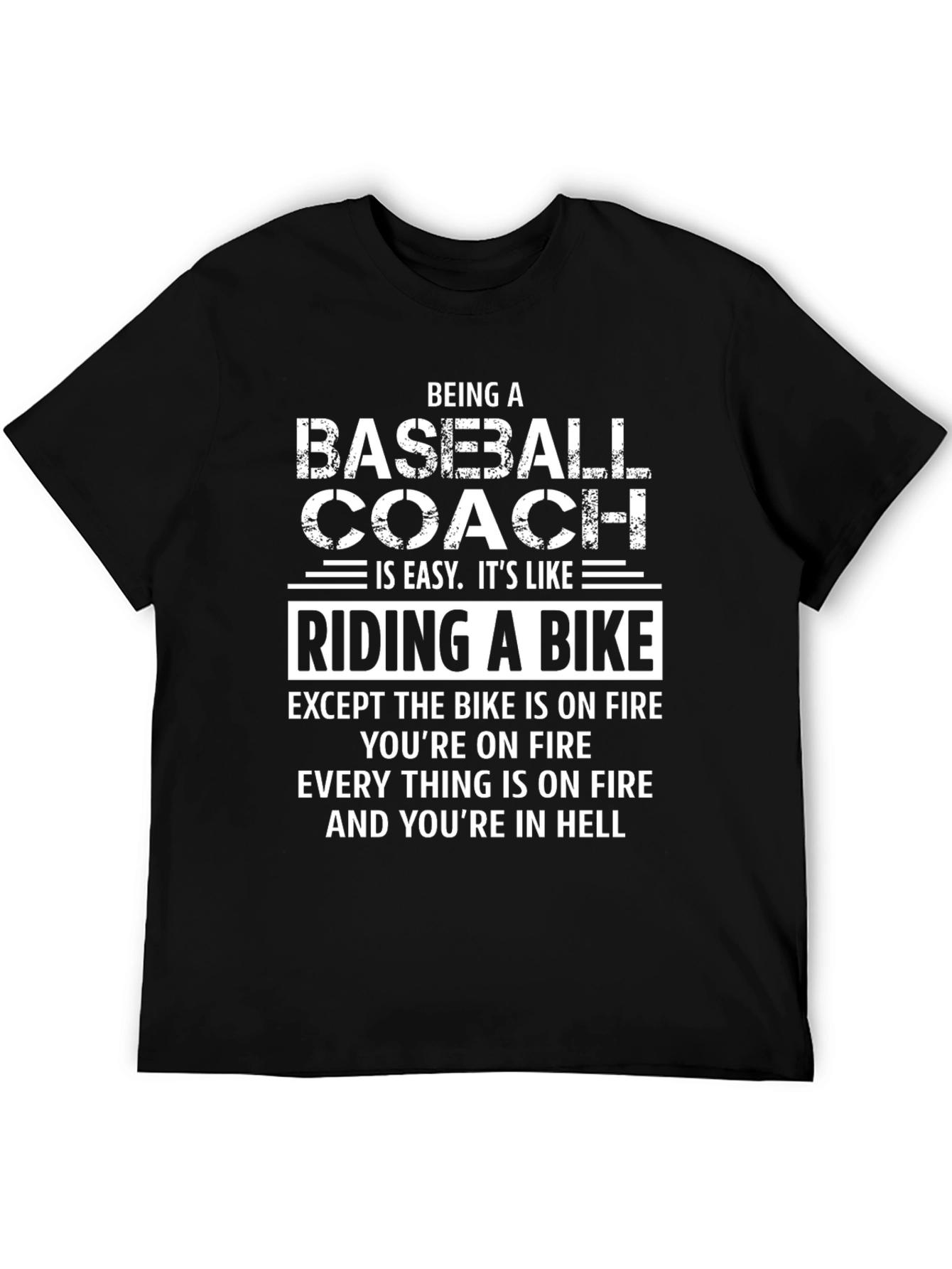 Camiseta Negra Béisbol Coach: Infierno en Ruedas
