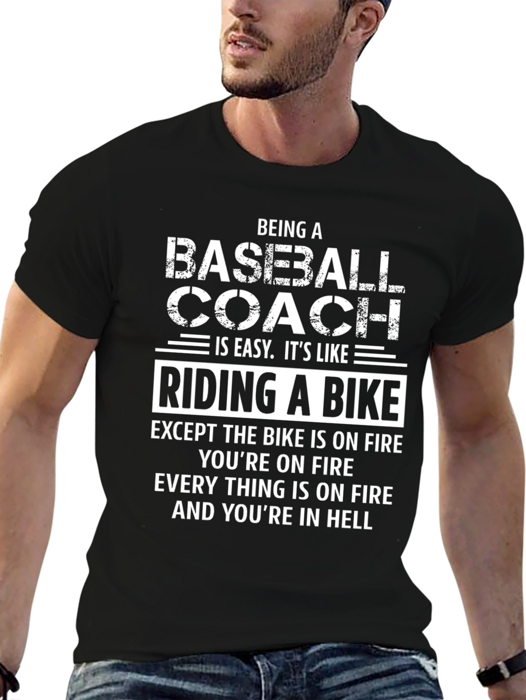 Camiseta Negra Béisbol Coach: Infierno en Ruedas