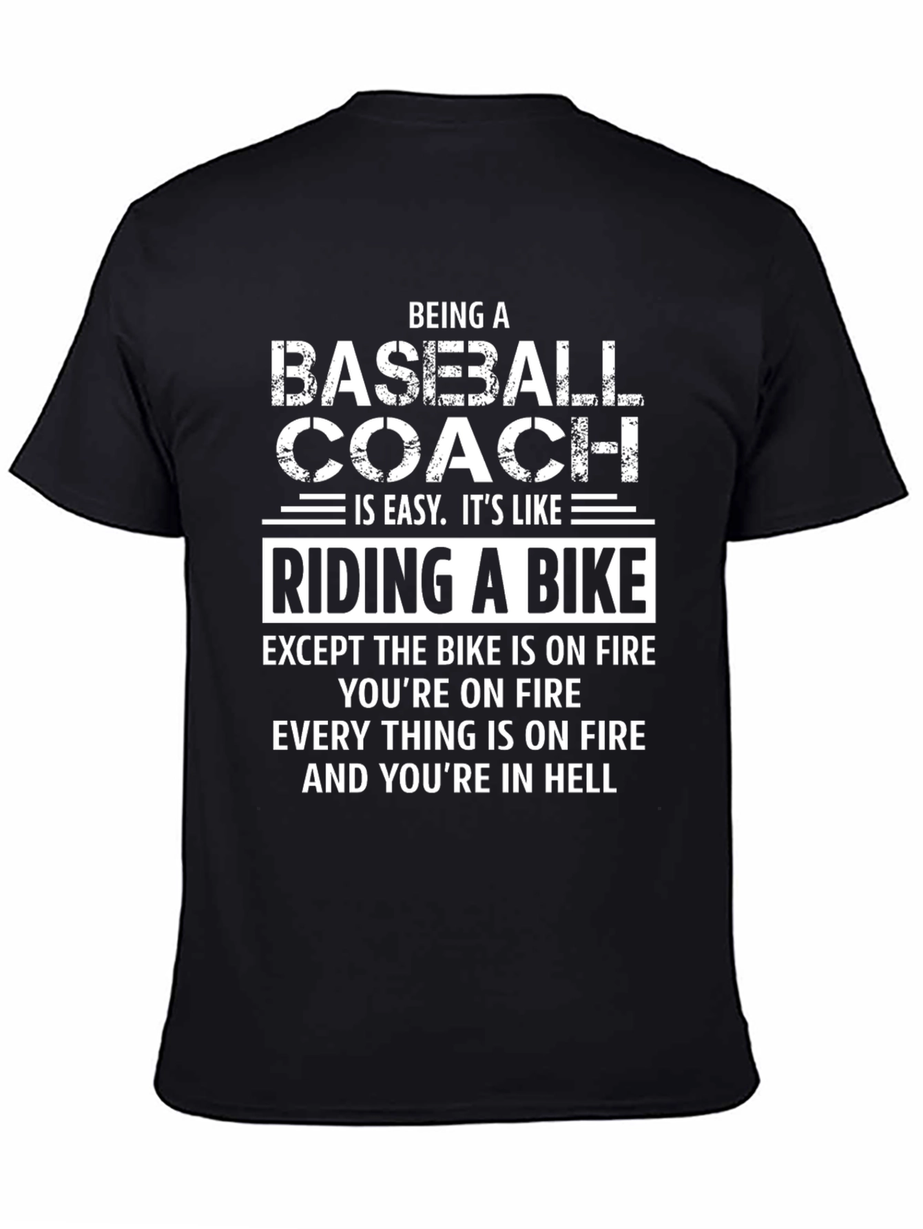 Camiseta Negra Béisbol Coach: Infierno en Ruedas