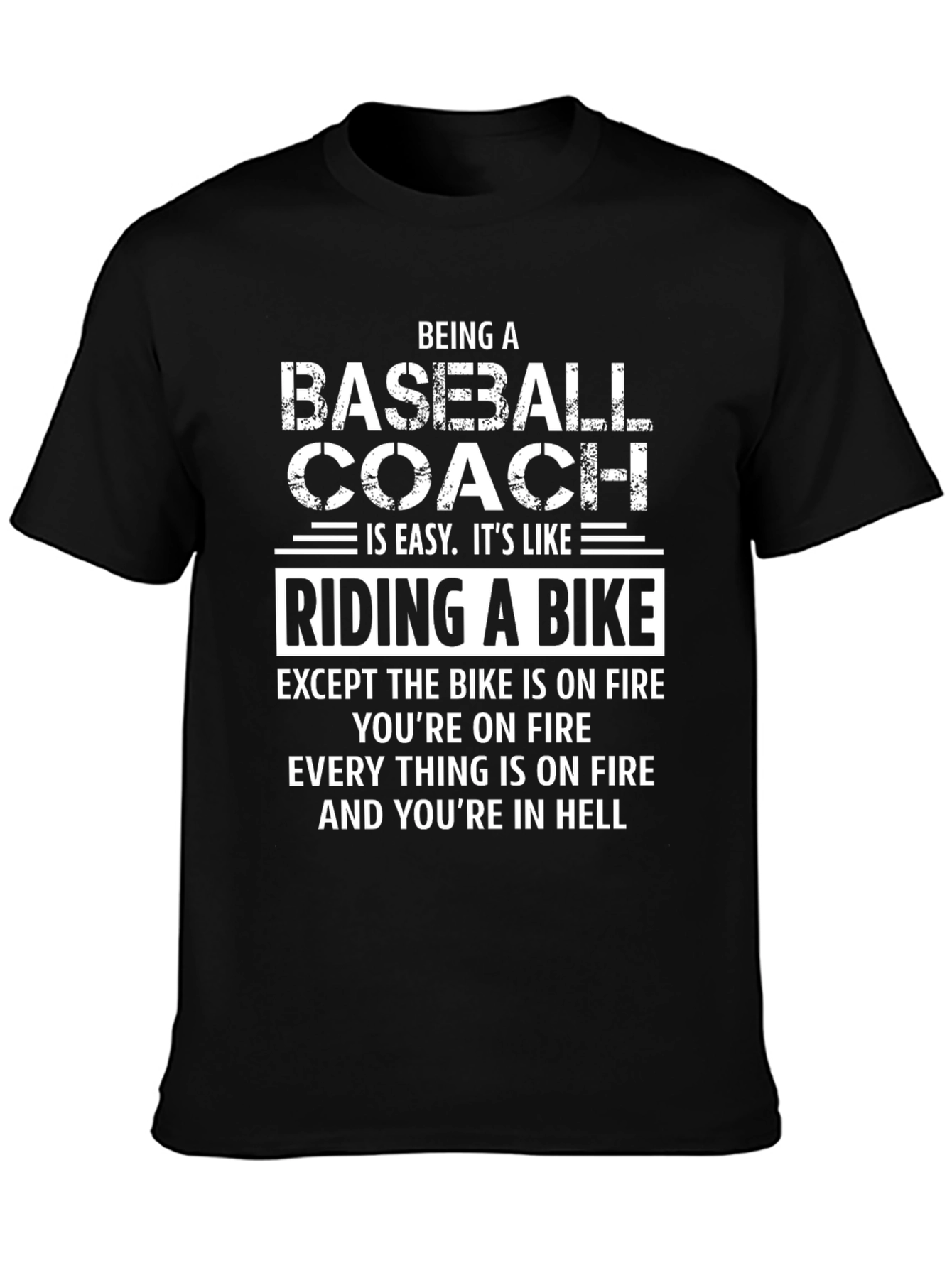 Camiseta Negra Béisbol Coach: Infierno en Ruedas