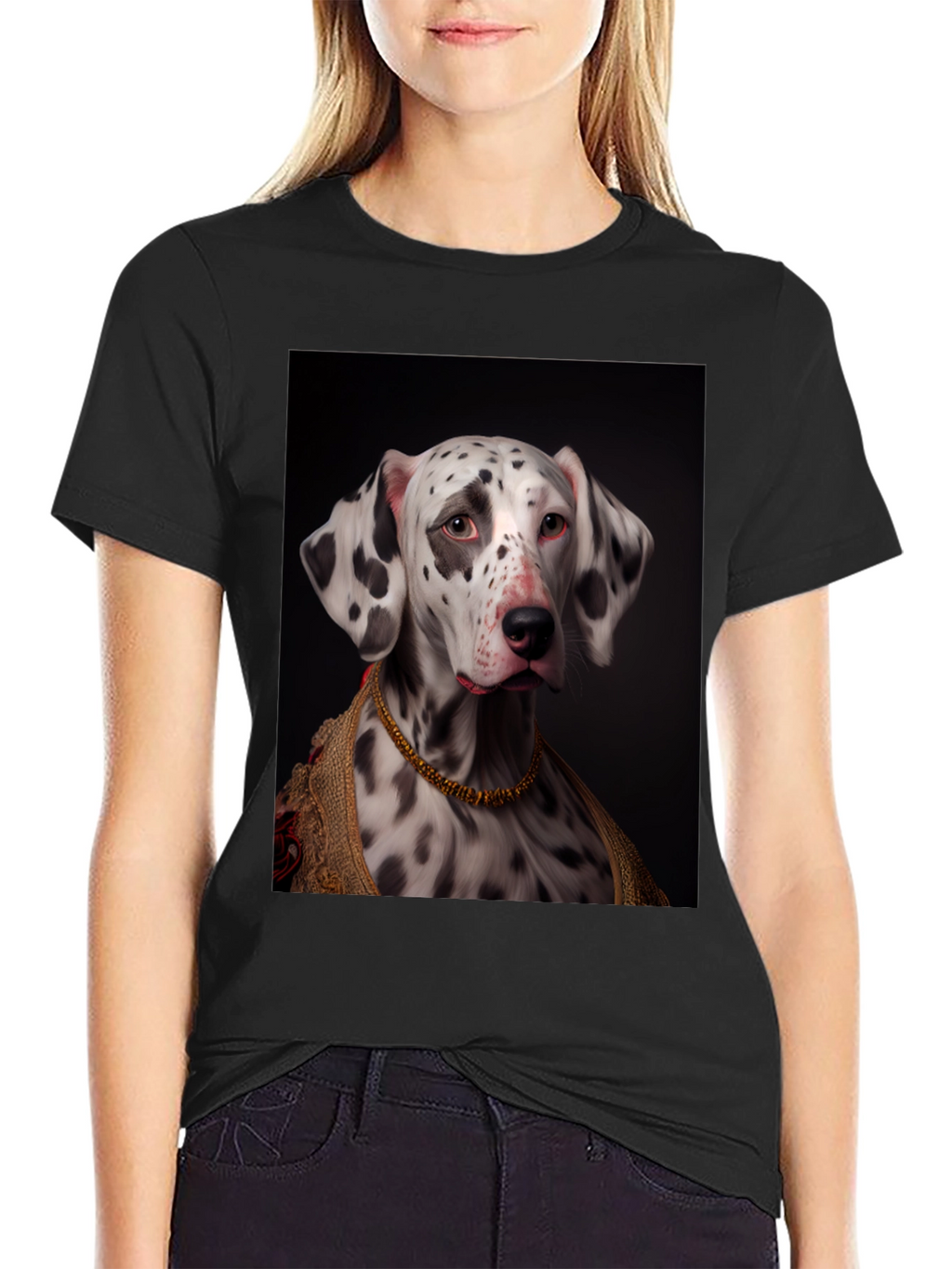 Camiseta Negra con Diseño de Dálmata Elegante