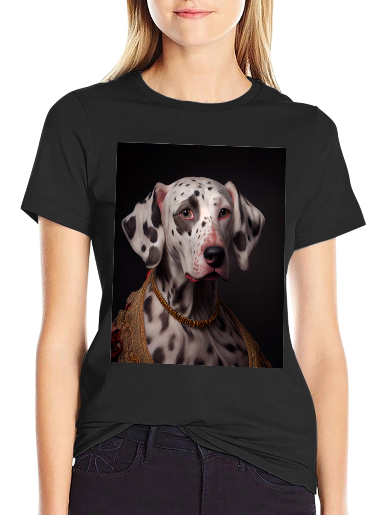 Camiseta Negra con Diseño de Dálmata Elegante