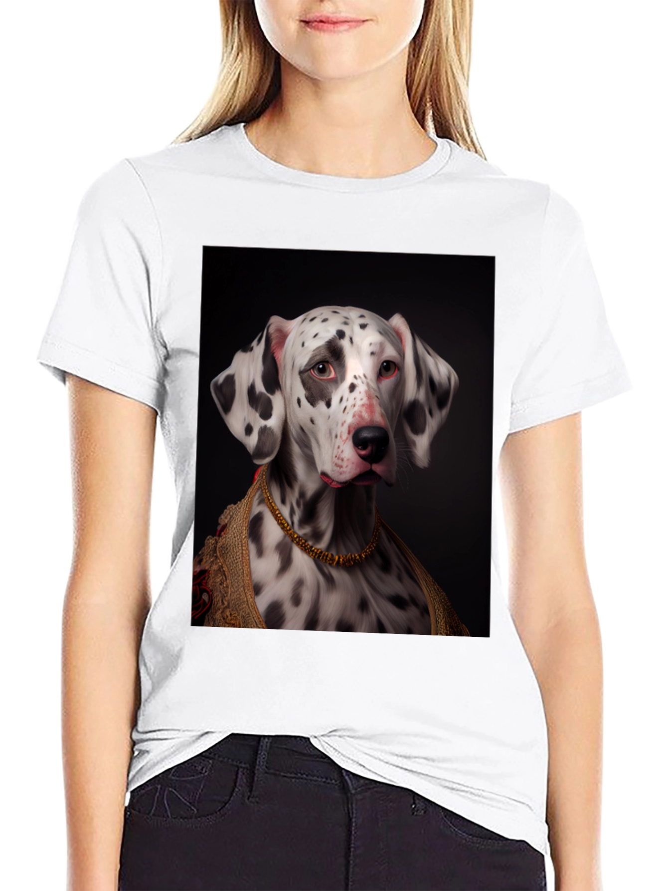 Camiseta Negra con Diseño de Dálmata Elegante