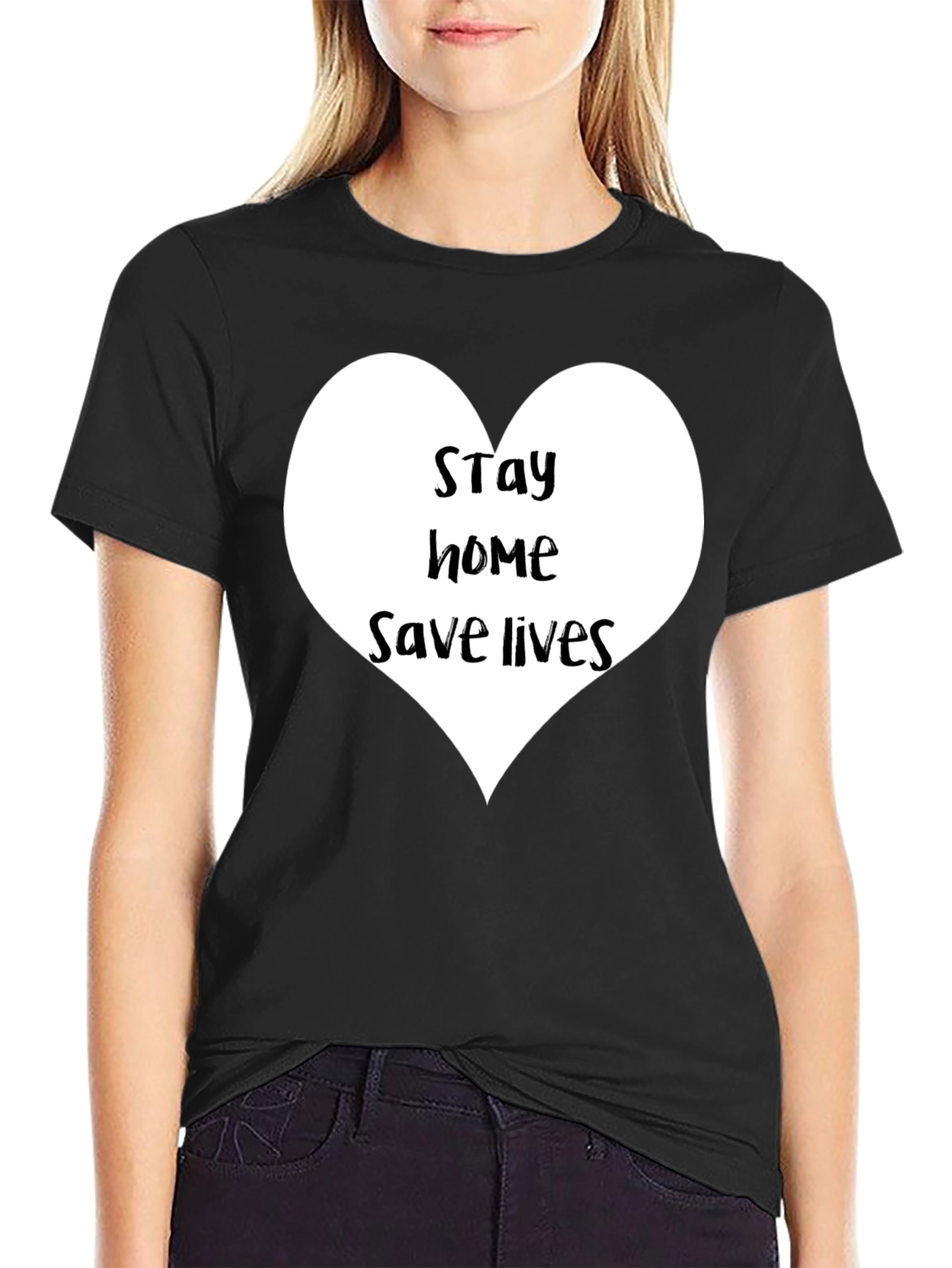 Camiseta Negra con Diseño de Corazón Quédate en Casa