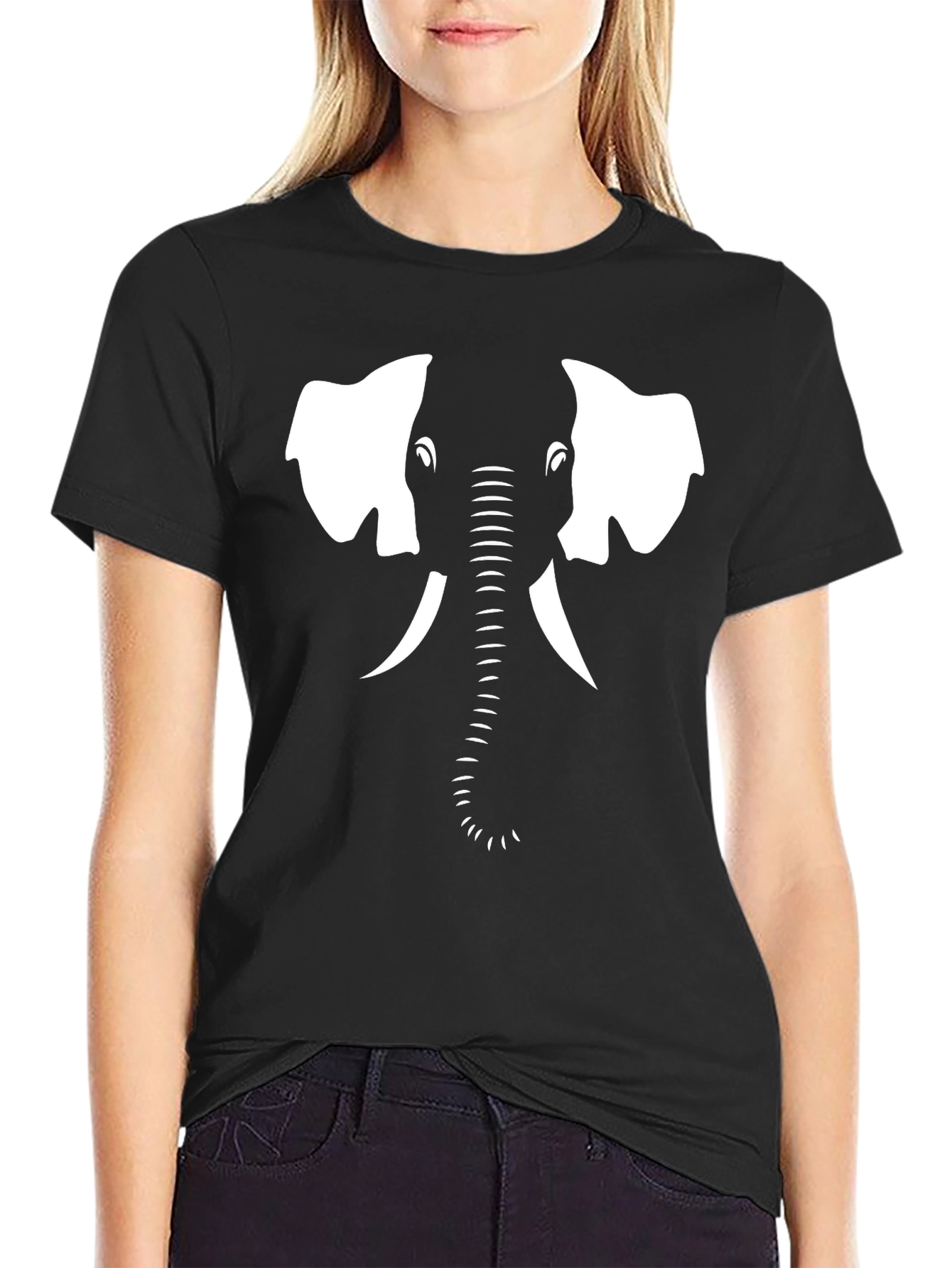 Camiseta Negra con Diseño de Elefante Blanco