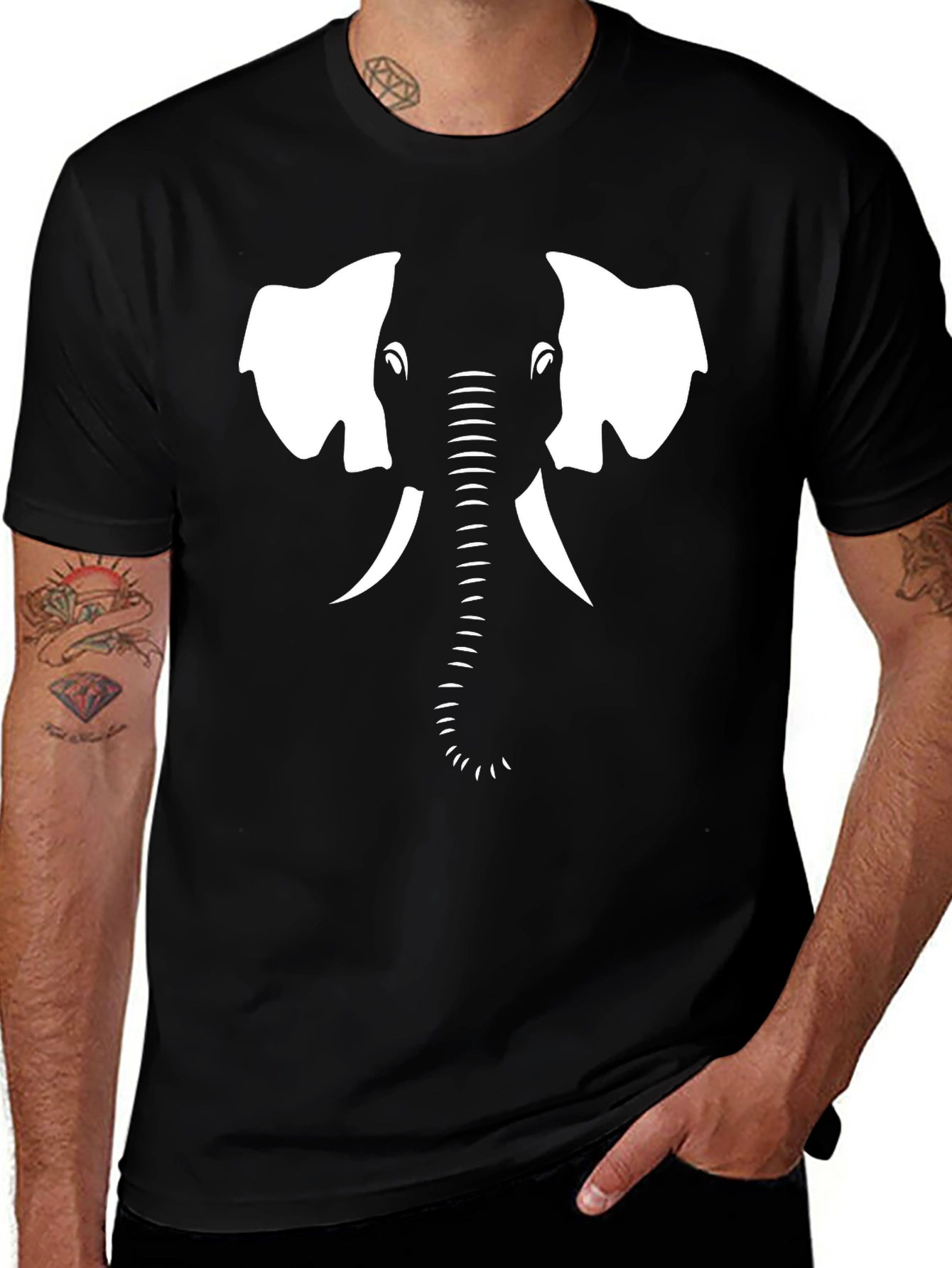 Camiseta Negra con Diseño de Elefante Blanco