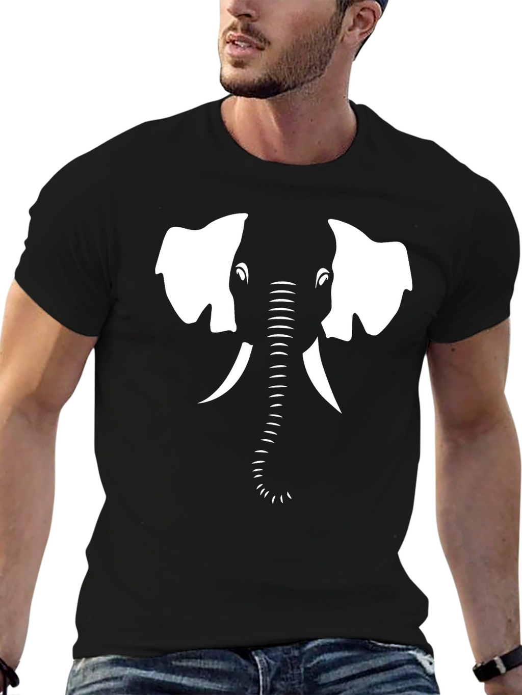 Camiseta Negra con Diseño de Elefante Blanco