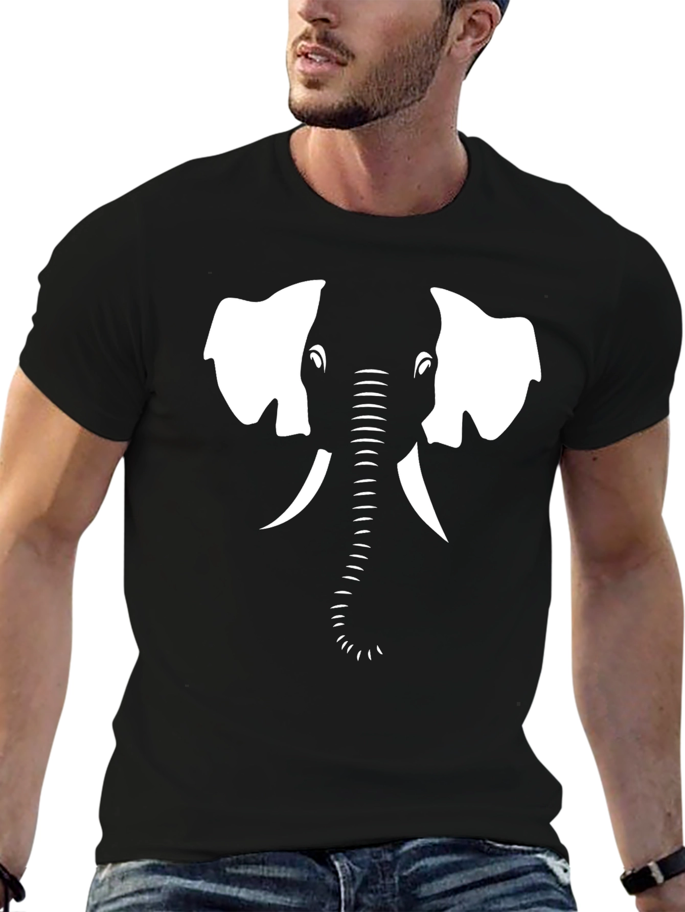 Camiseta Negra con Diseño de Elefante Blanco