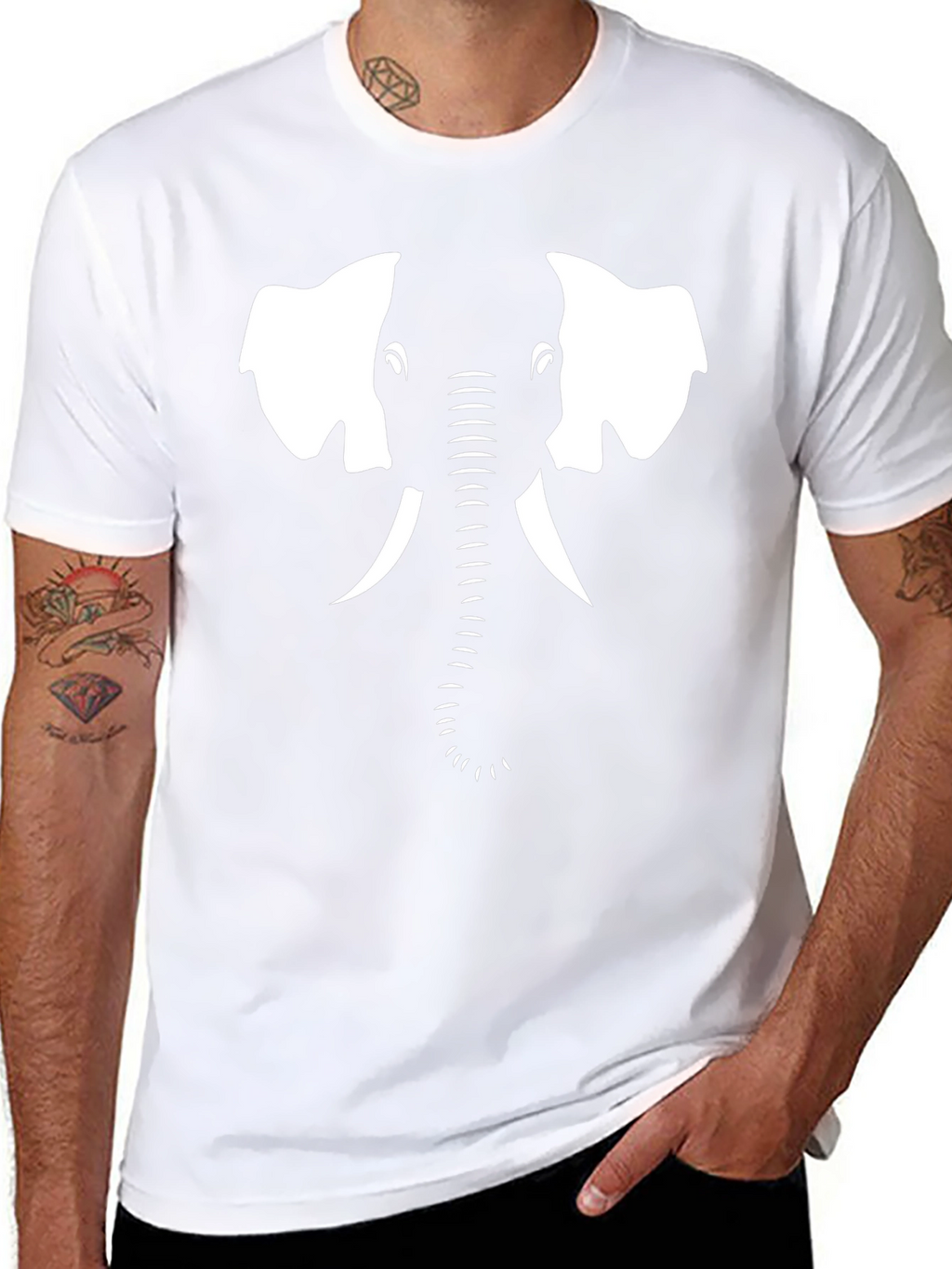 Camiseta Negra con Diseño de Elefante Blanco