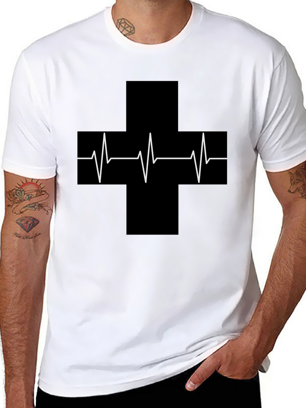 Camiseta Negra con Cruz de Latidos