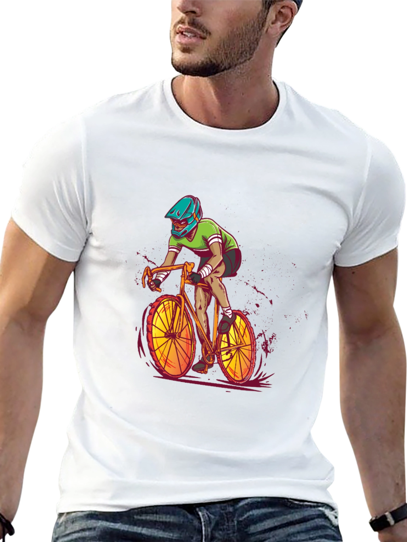 Camiseta Negra con Diseño de Ciclista Intrépido