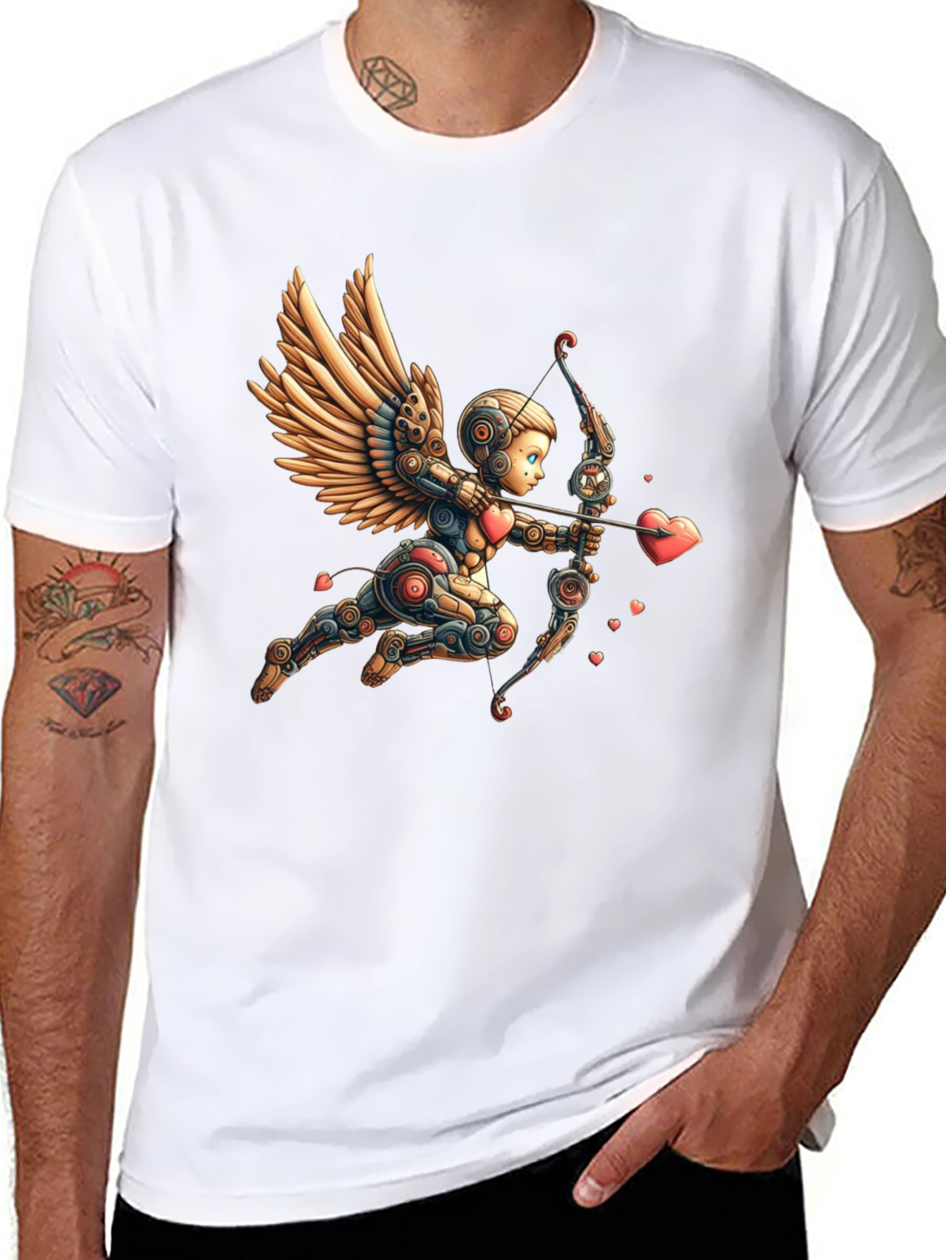 Camiseta Negra con Cupido Robot