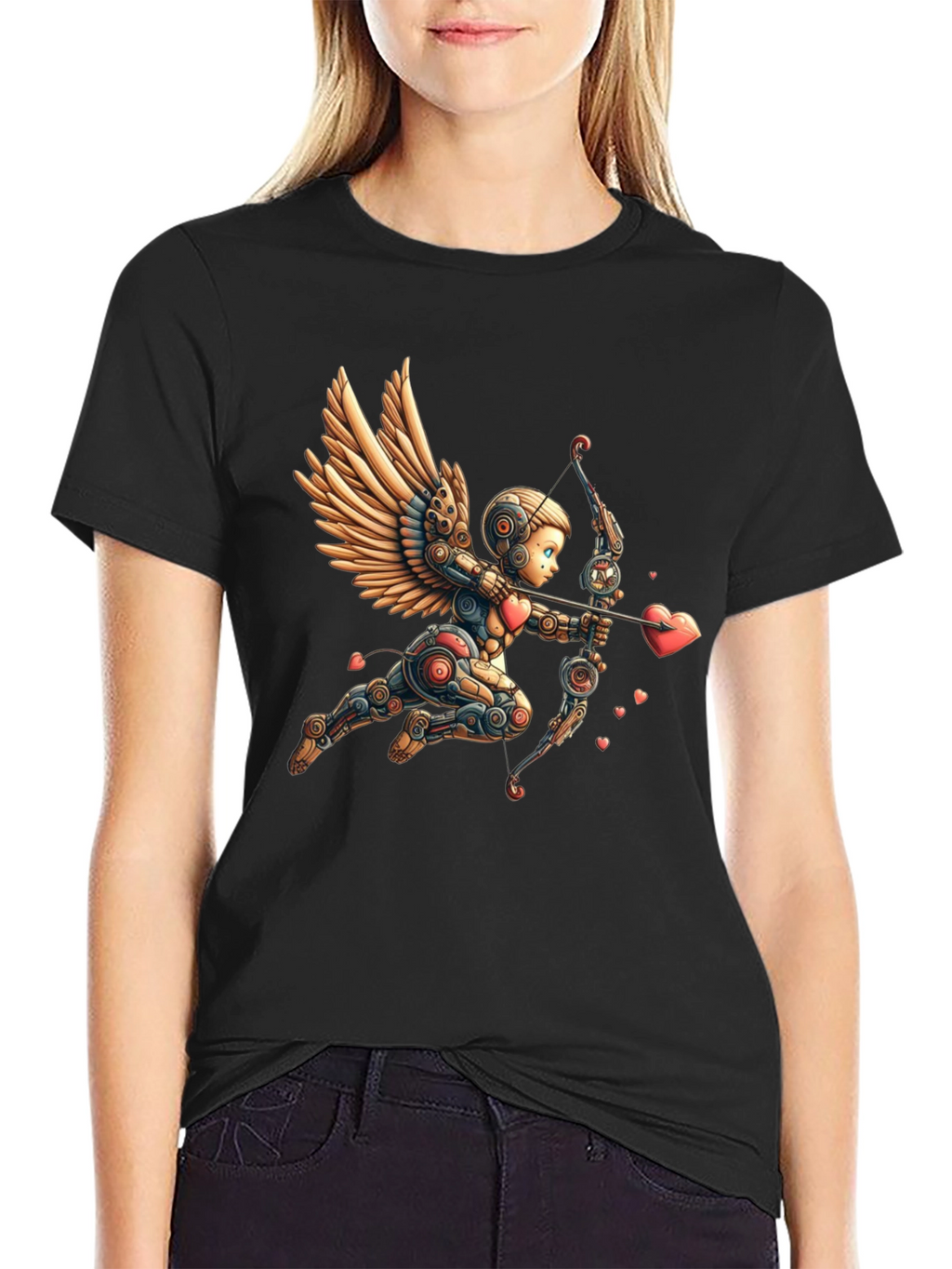 Camiseta Negra con Cupido Robot