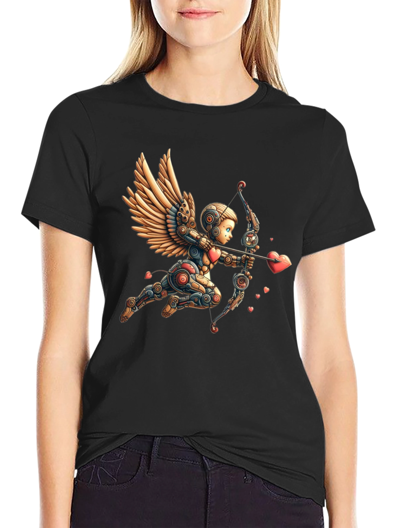 Camiseta Negra con Cupido Robot