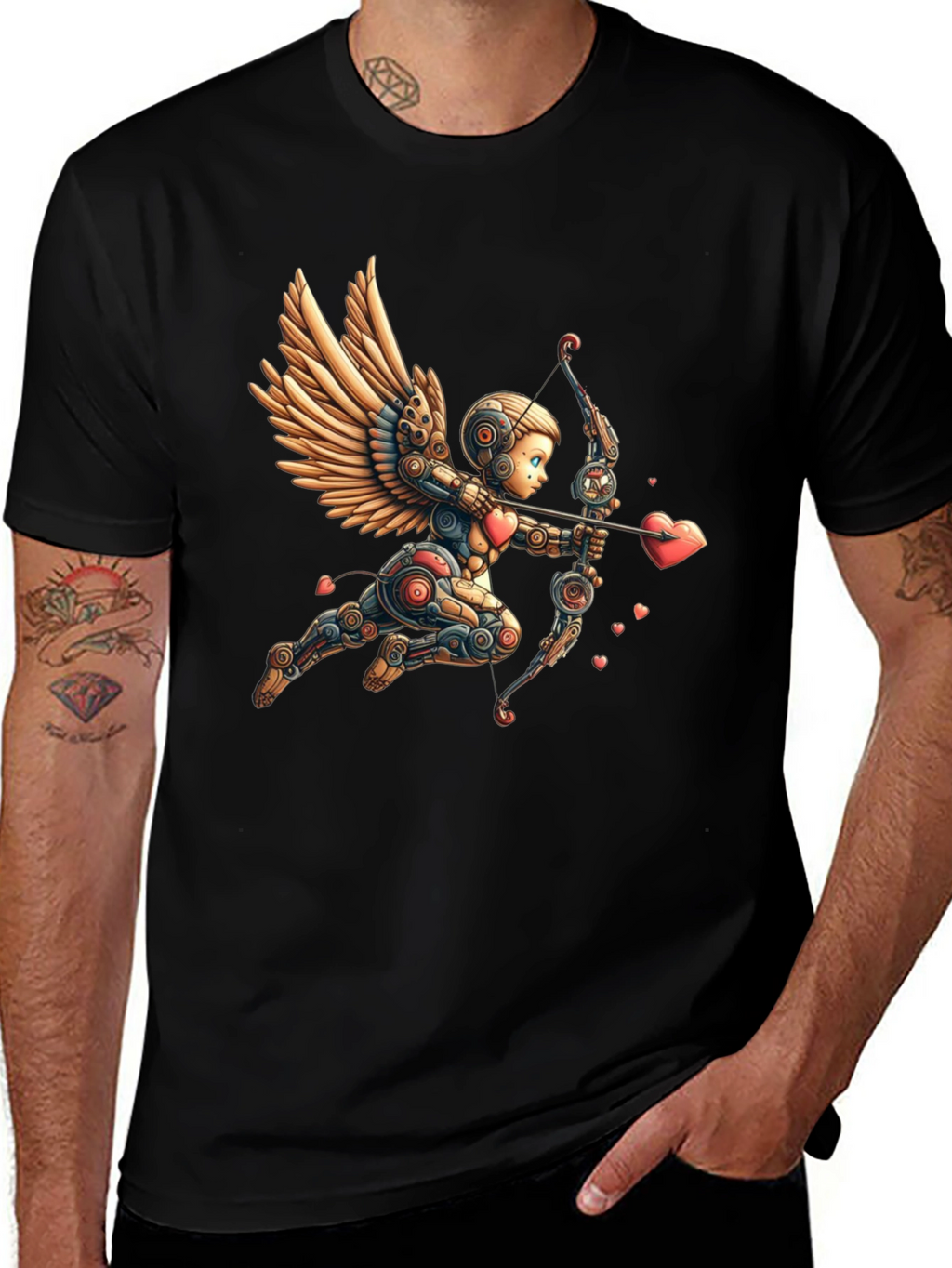 Camiseta Negra con Cupido Robot