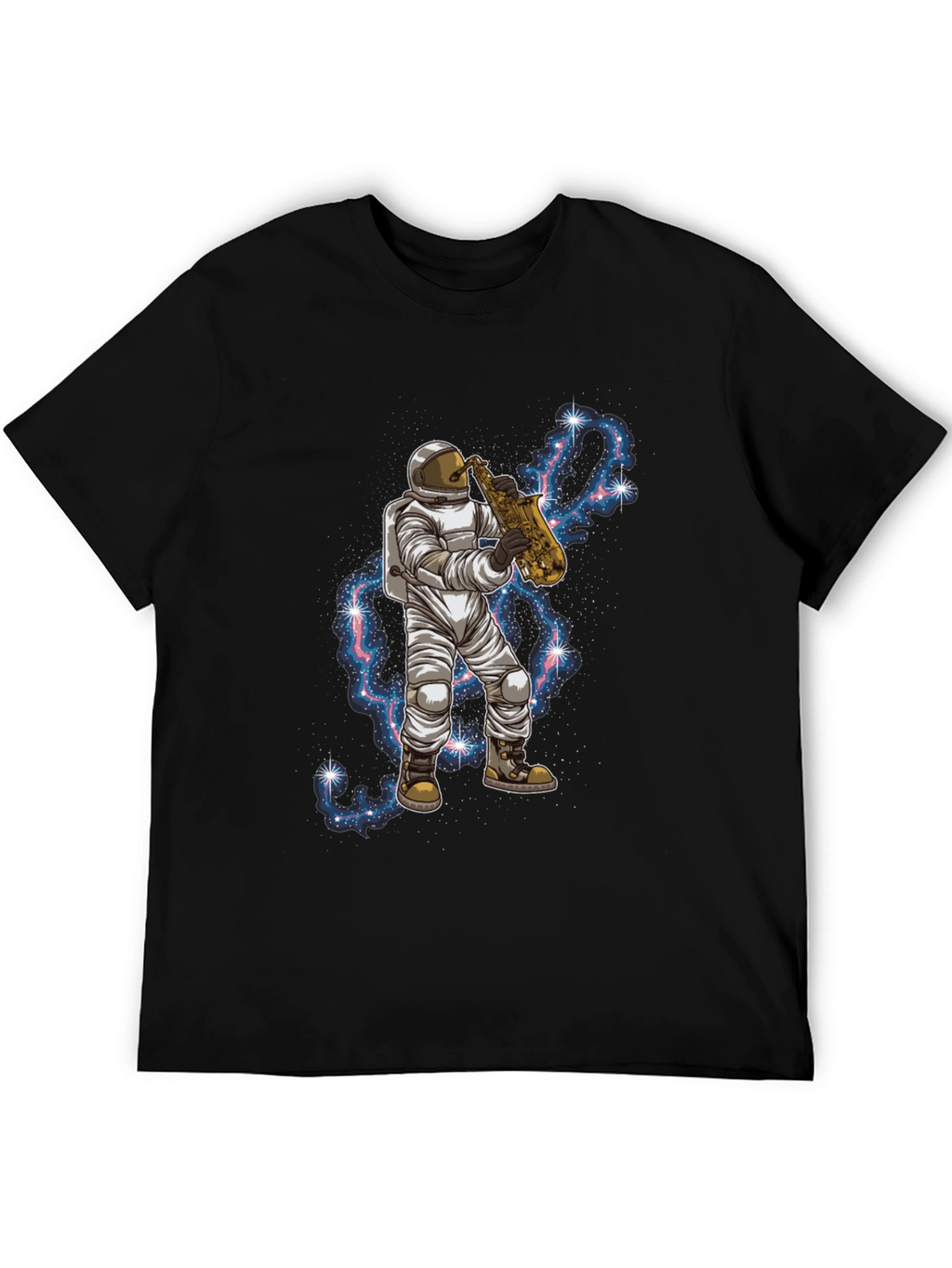 Camiseta Negra con Astronauta Saxofonista