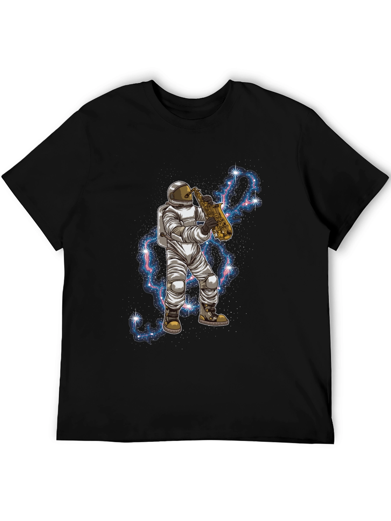 Camiseta Negra con Astronauta Saxofonista