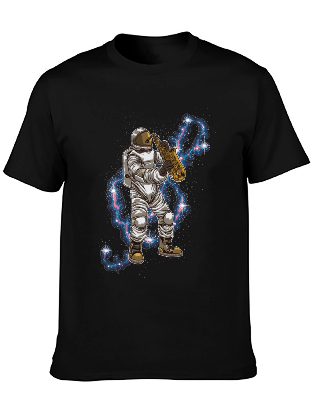 Camiseta Negra con Astronauta Saxofonista