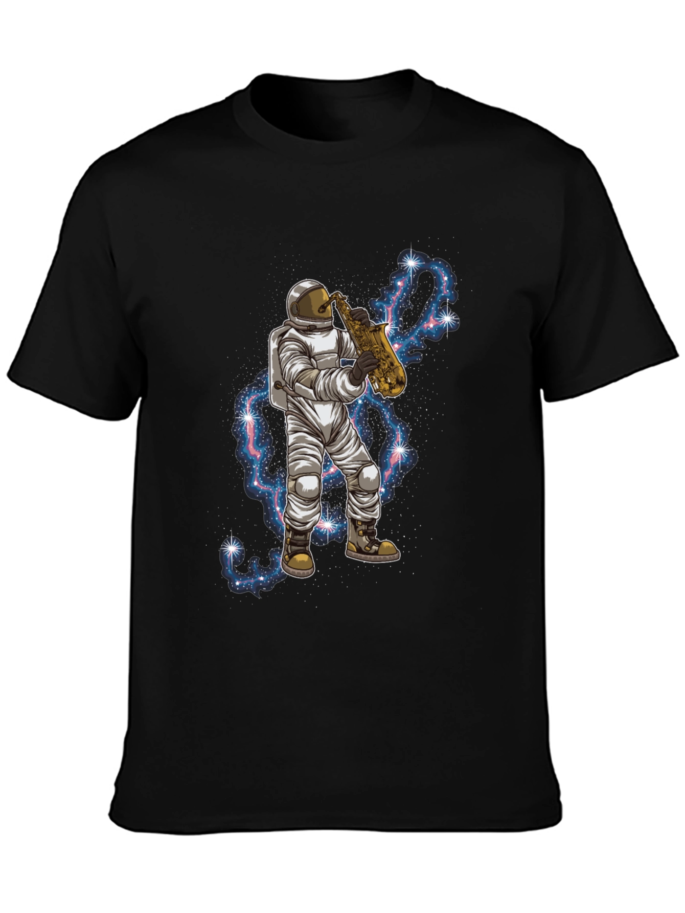 Camiseta Negra con Astronauta Saxofonista