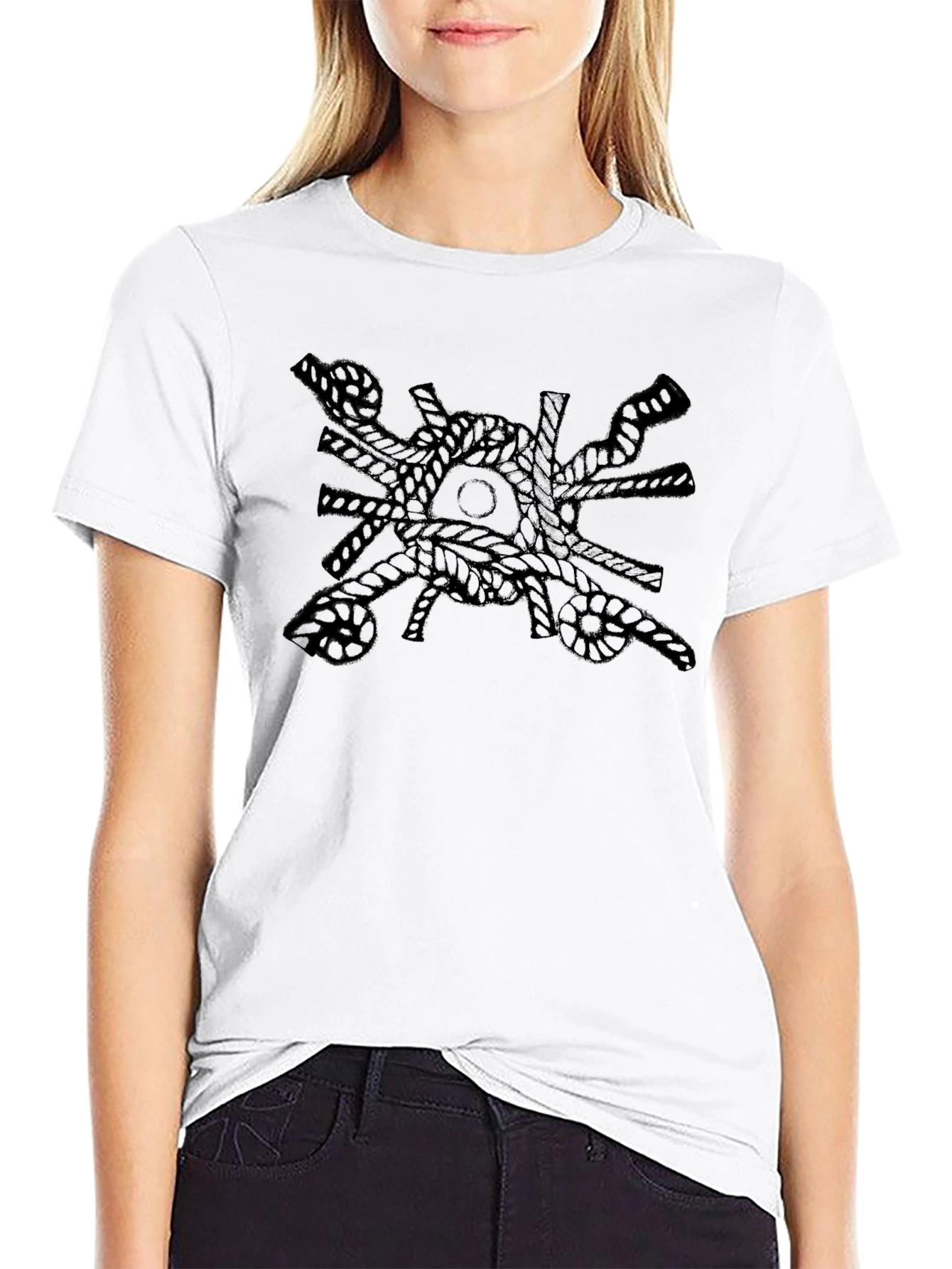 Camiseta Negra con Diseño de Cuerdas Náuticas