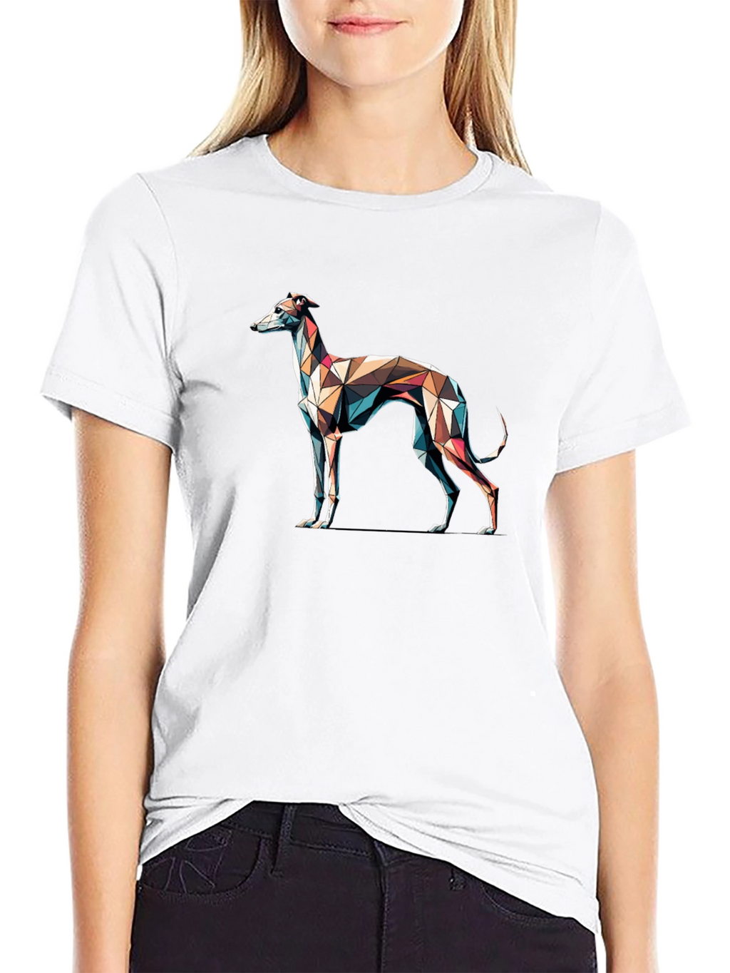 Camiseta Negra con Diseño de Galgo Geométrico