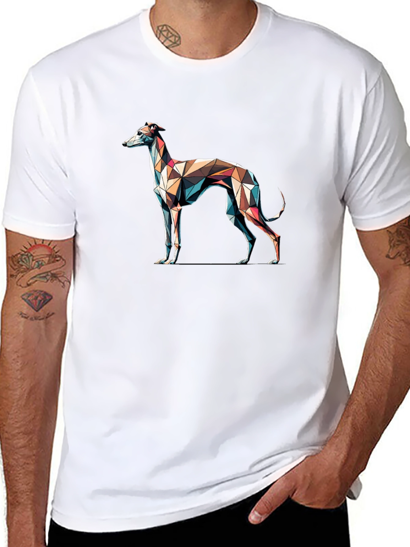 Camiseta Negra con Diseño de Galgo Geométrico