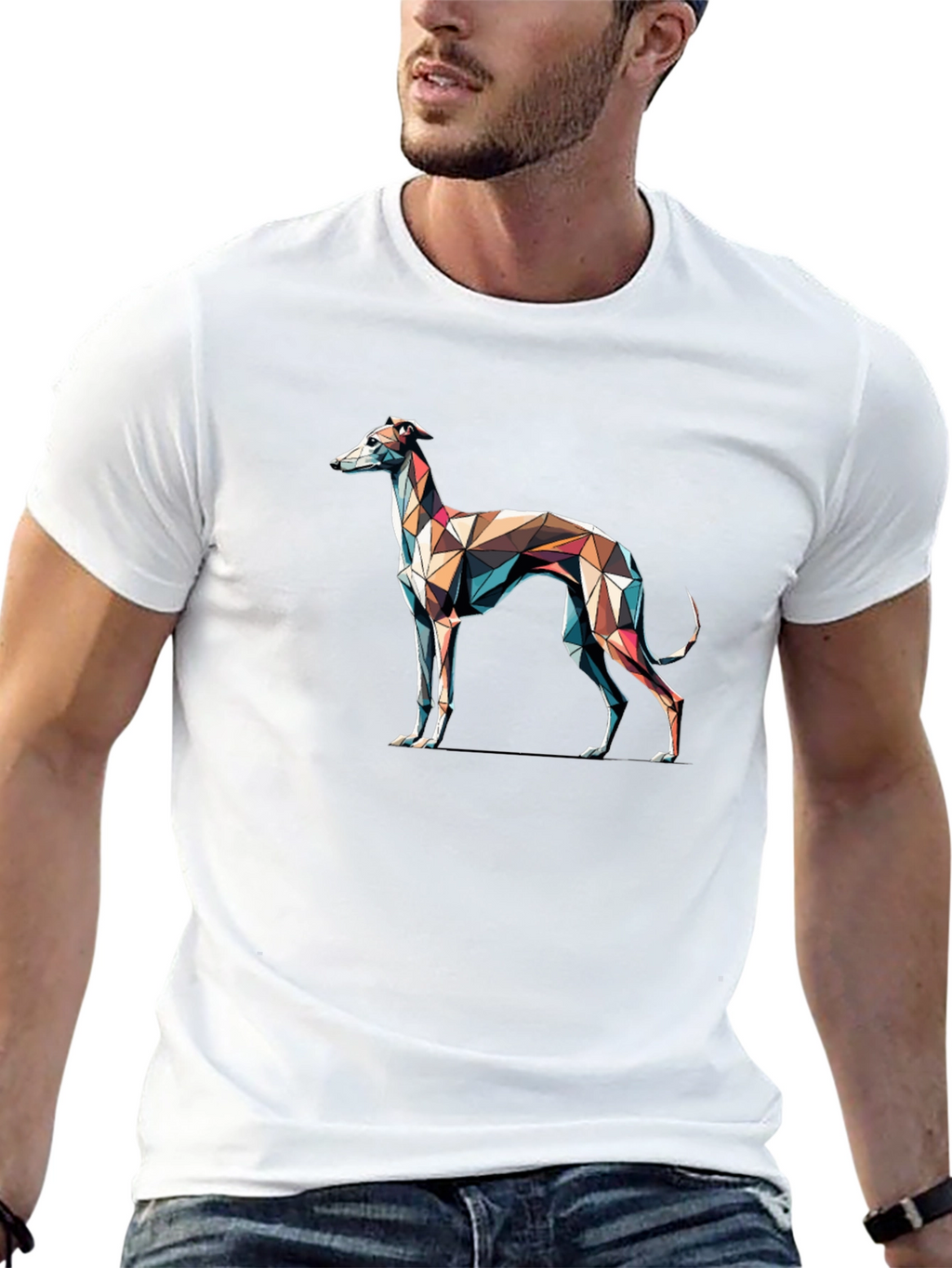 Camiseta Negra con Diseño de Galgo Geométrico