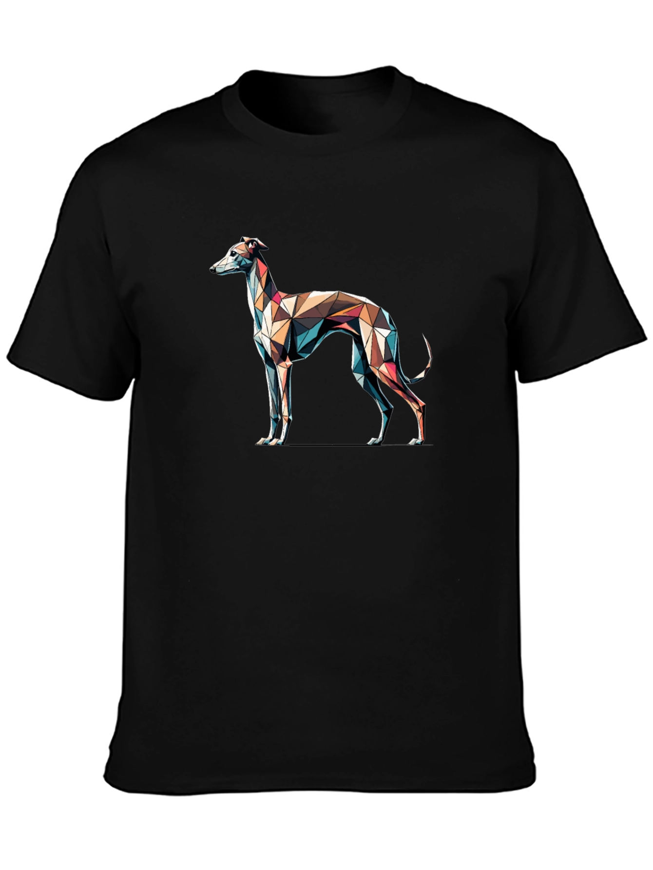 Camiseta Negra con Diseño de Galgo Geométrico