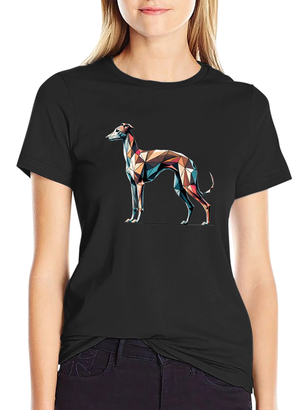 Camiseta Negra con Diseño de Galgo Geométrico