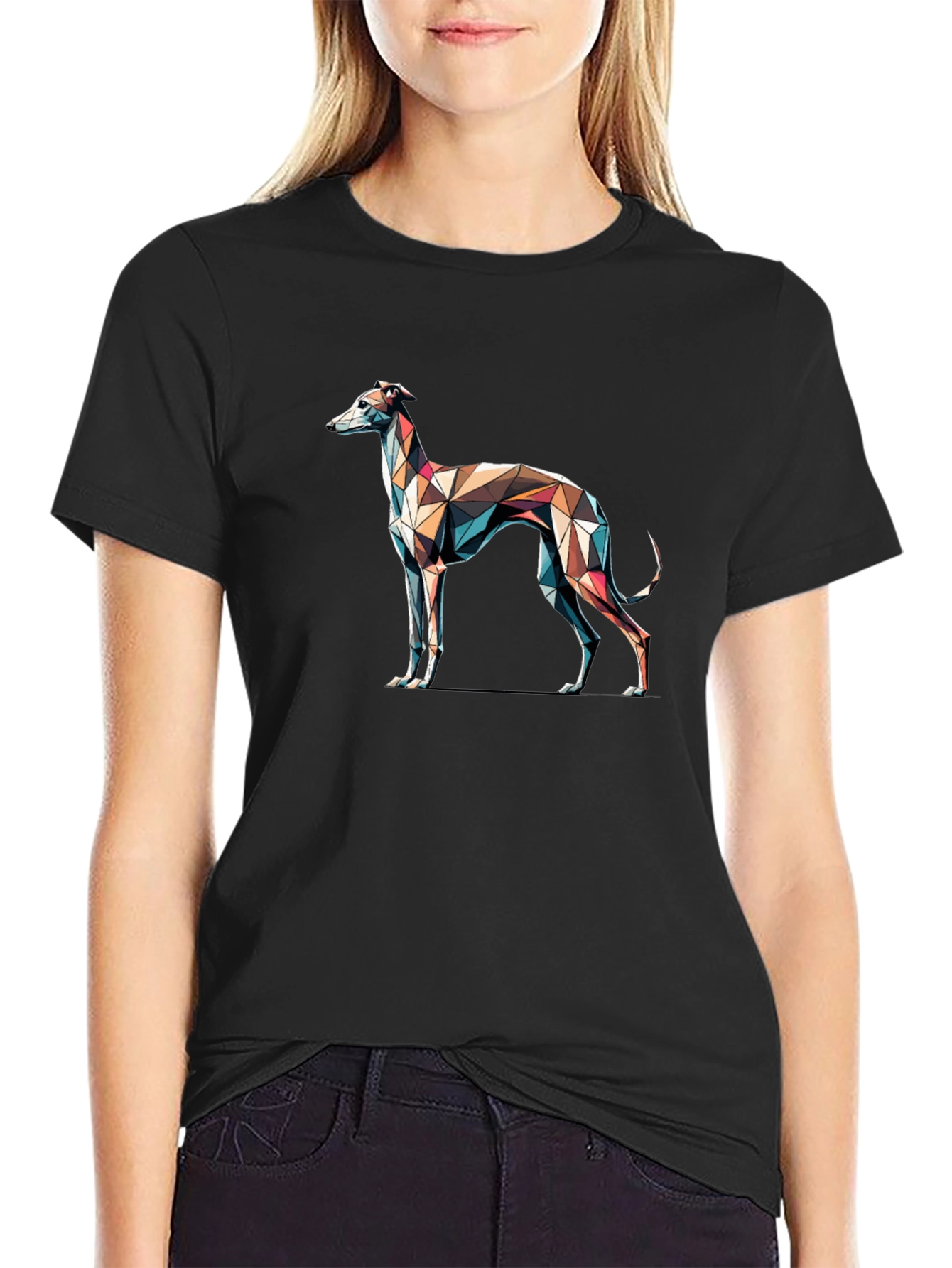 Camiseta Negra con Diseño de Galgo Geométrico