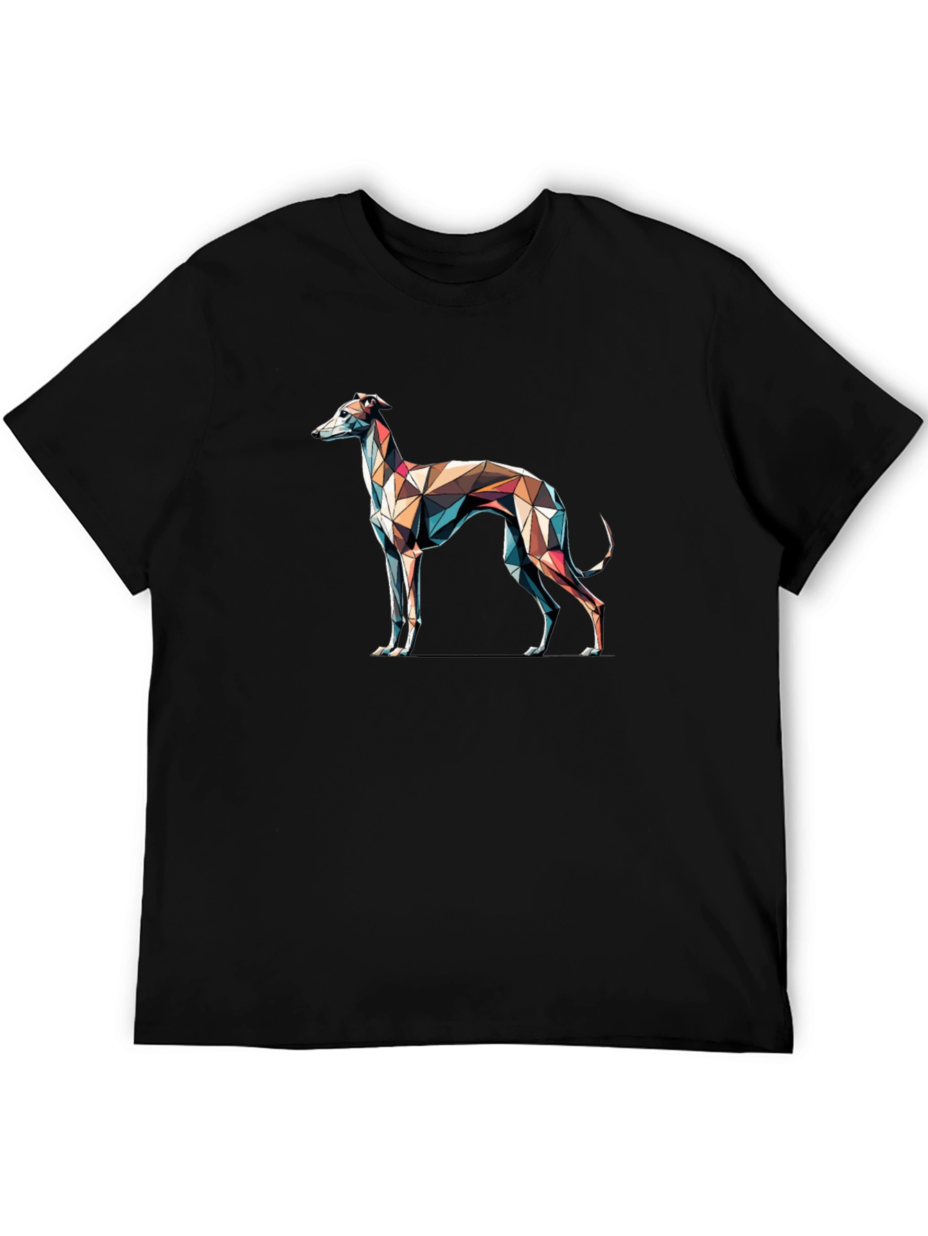 Camiseta Negra con Diseño de Galgo Geométrico