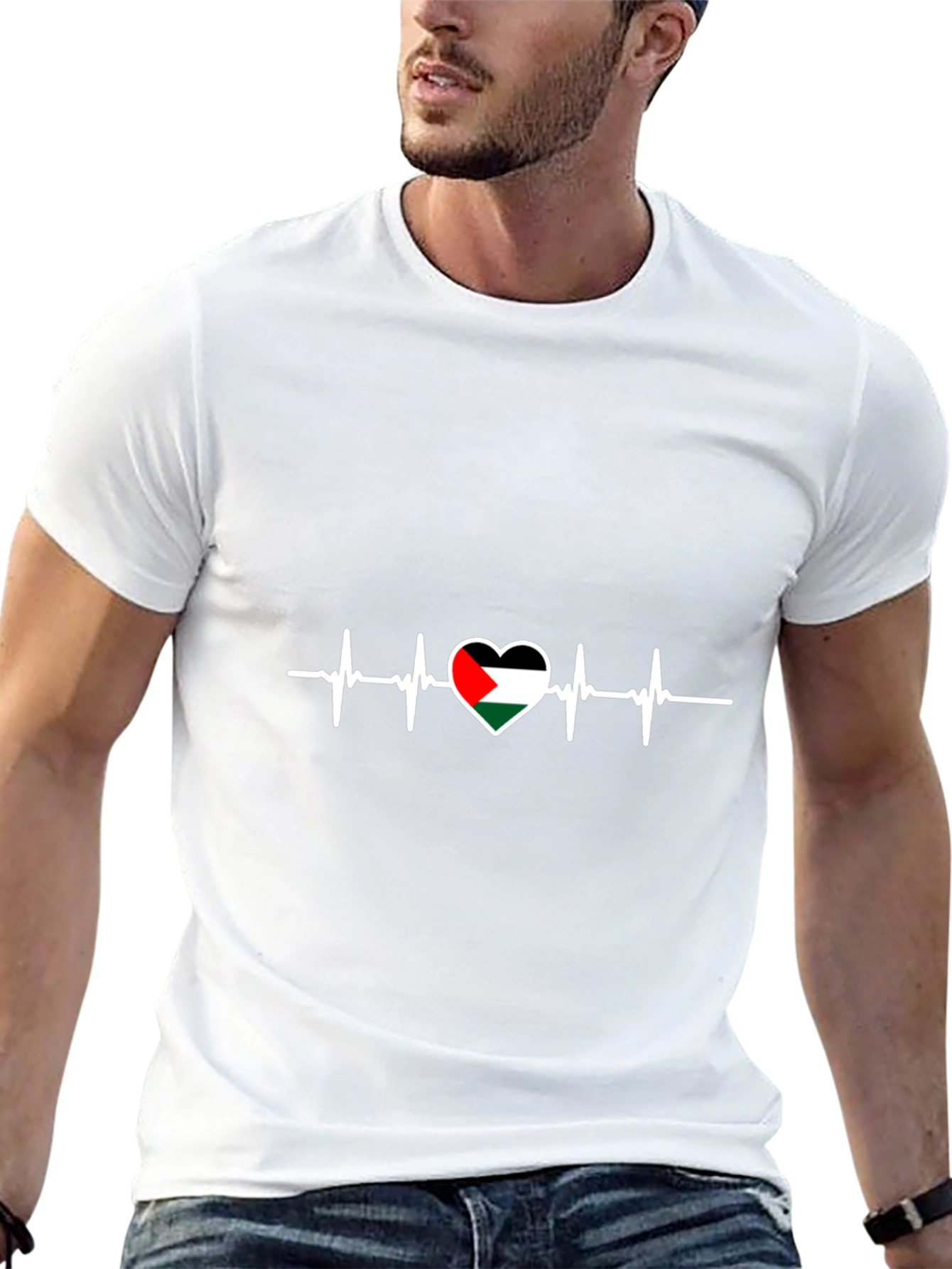 Camiseta Negra con Corazón de Palestina y Latido