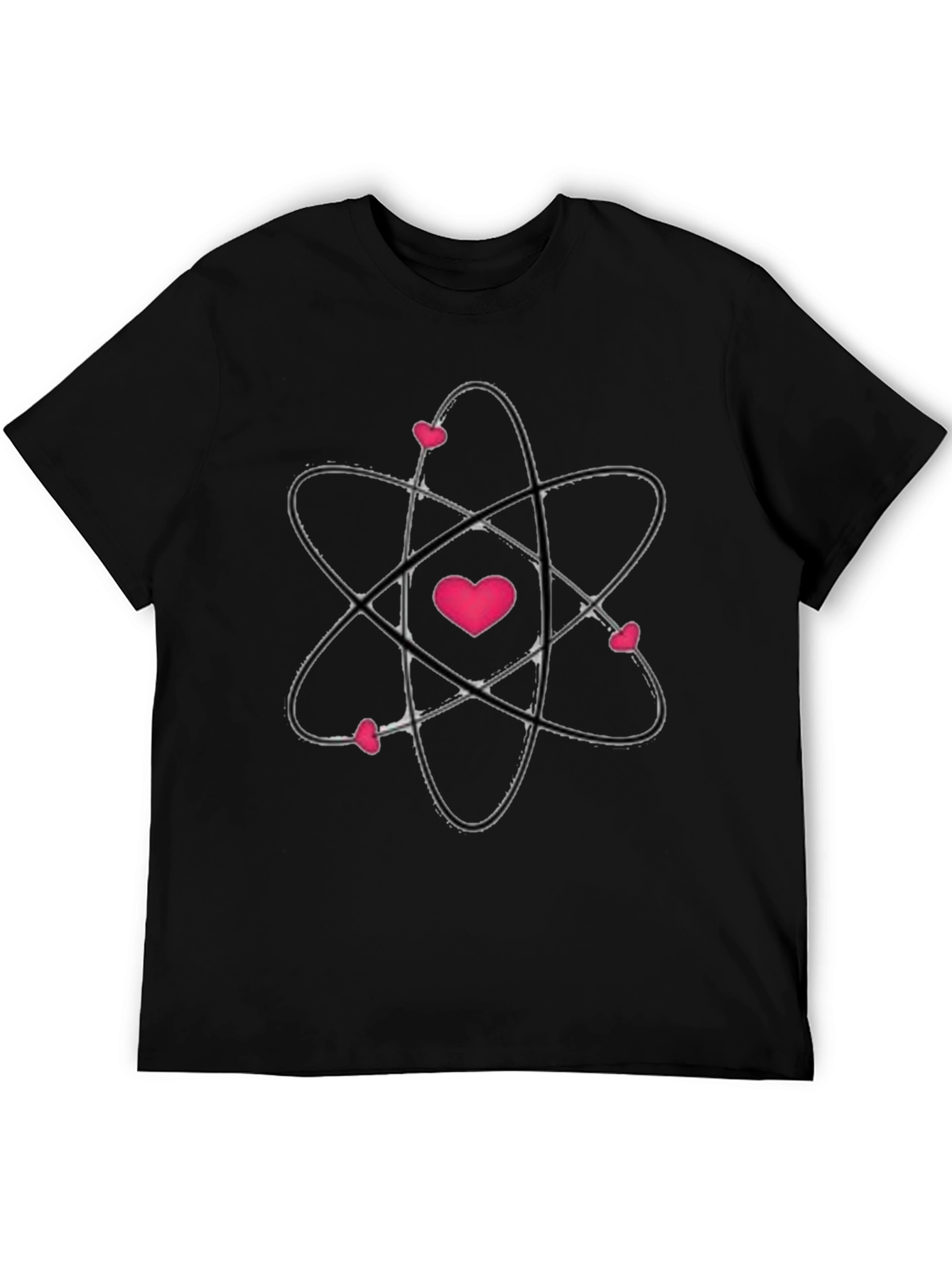 Camiseta Negra con Diseño Atómico de Corazones