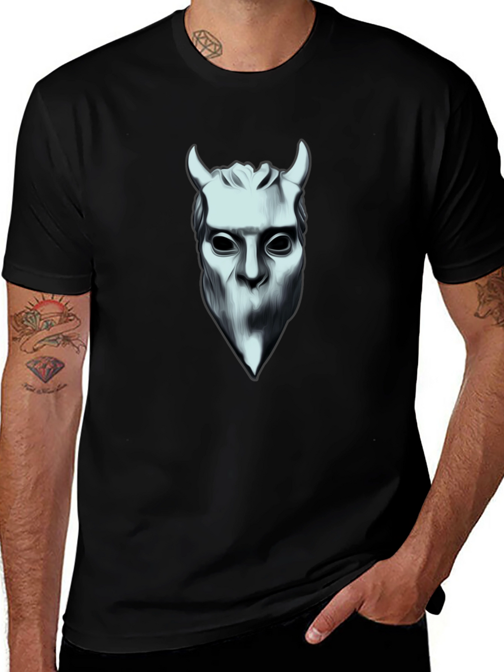 Camiseta Hombre Diseño Diablo Blanco y Negro