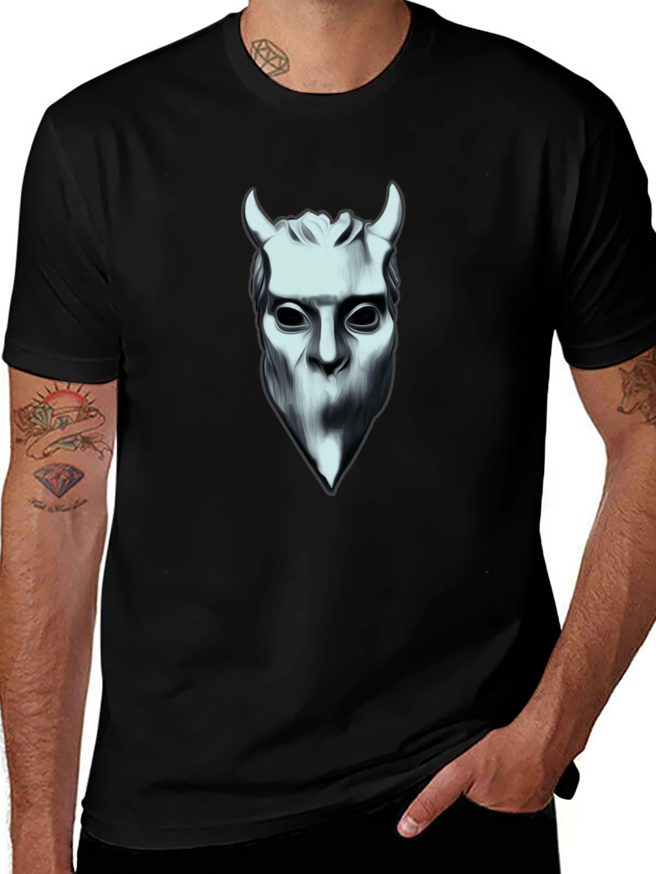 Camiseta Hombre Diseño Diablo Blanco y Negro