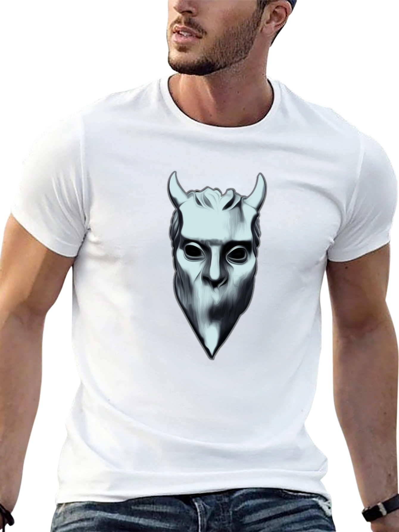 Camiseta Hombre Diseño Diablo Blanco y Negro