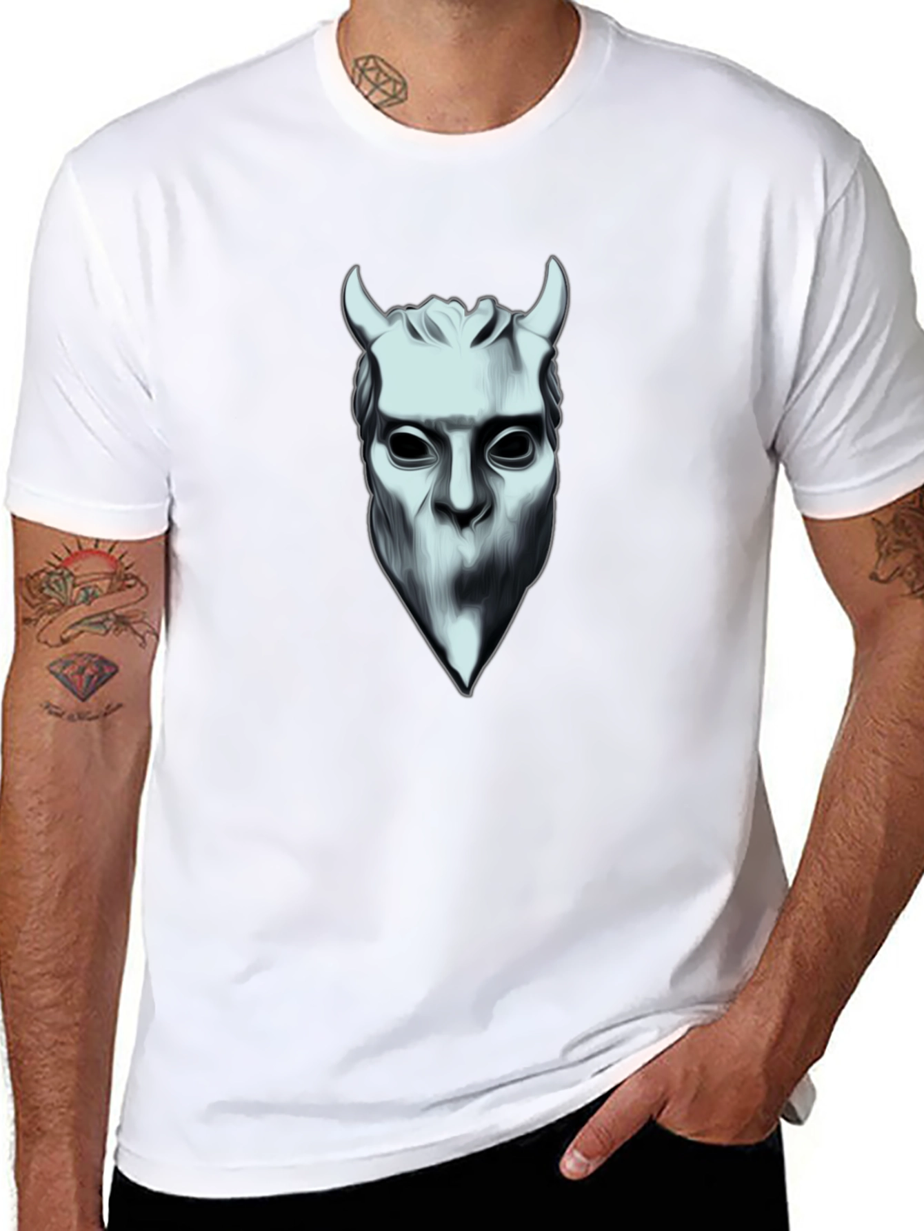 Camiseta Hombre Diseño Diablo Blanco y Negro