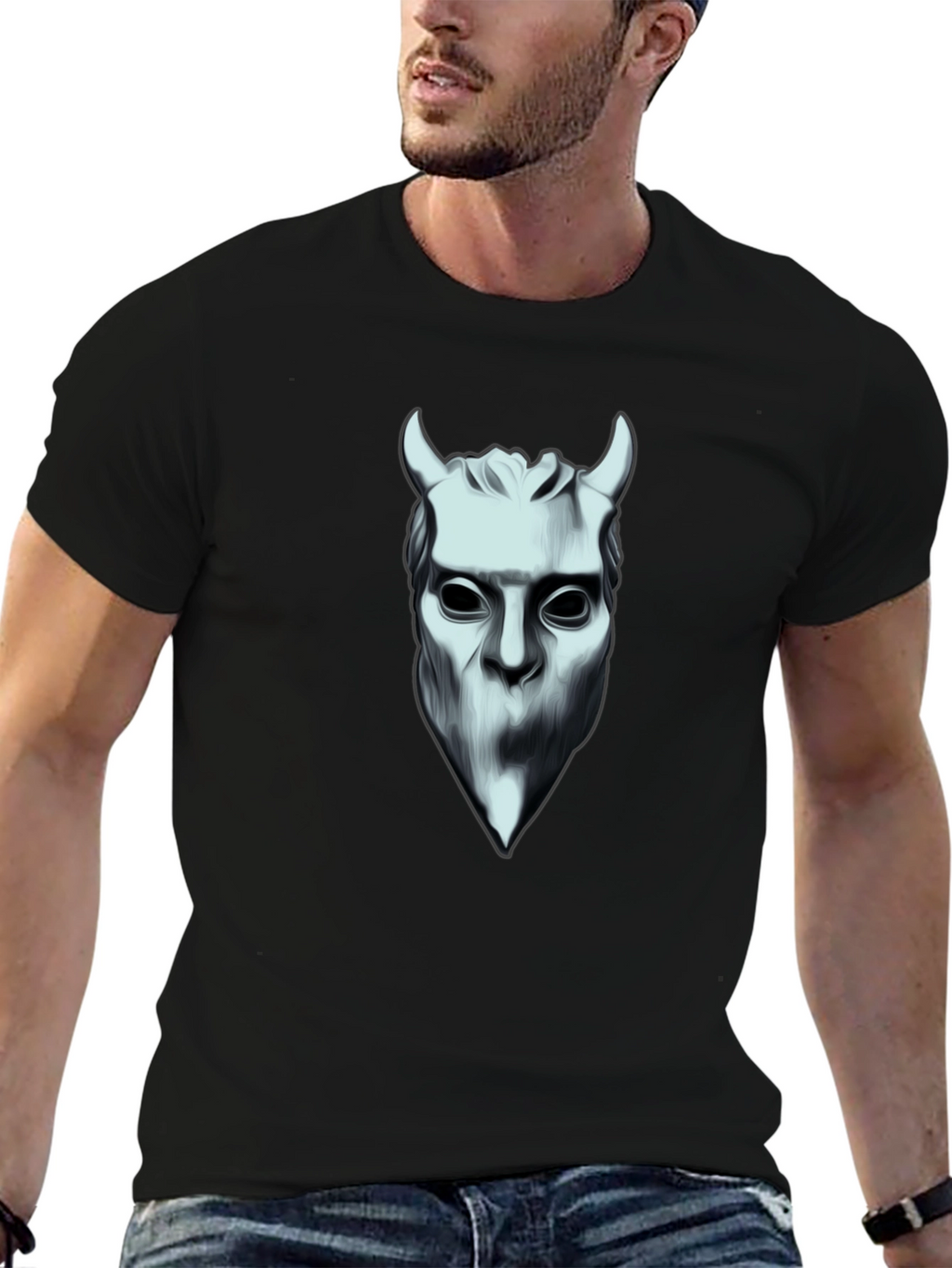 Camiseta Hombre Diseño Diablo Blanco y Negro